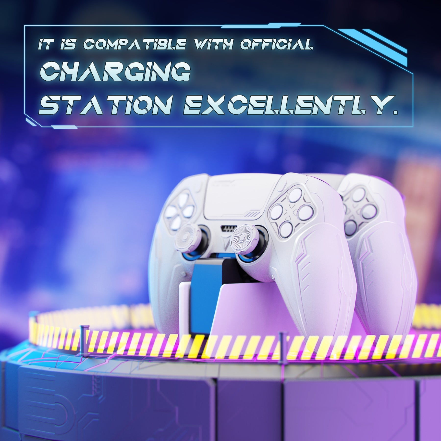 PlayVital Futuristic CyberMech Design Silicone Grip Skin with Thumb Grips for PS5 Wireless Controller, Compatible with PS5 Official Charging Dock - White PlayVital