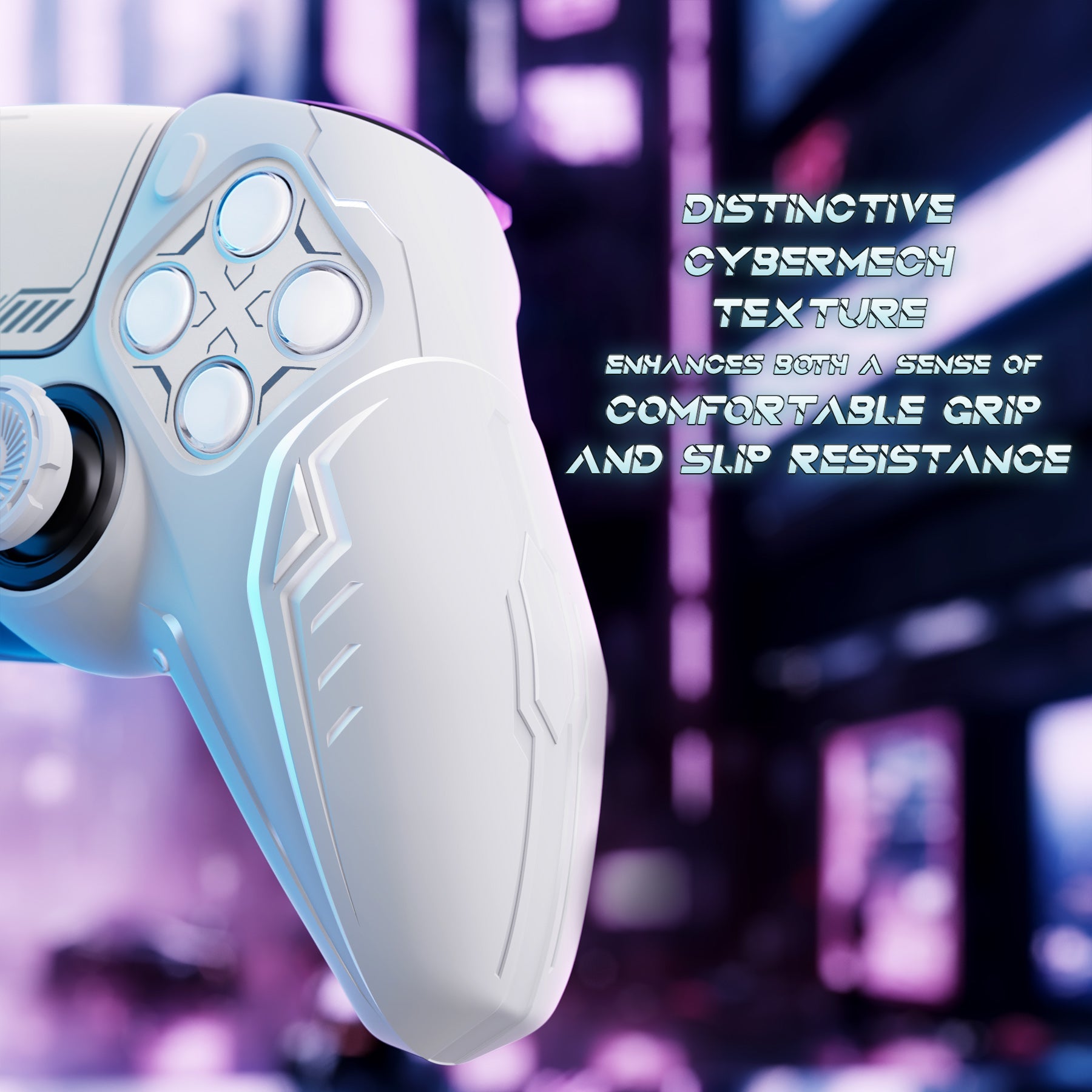PlayVital Futuristic CyberMech Design Silicone Grip Skin with Thumb Grips for PS5 Wireless Controller, Compatible with PS5 Official Charging Dock - White PlayVital
