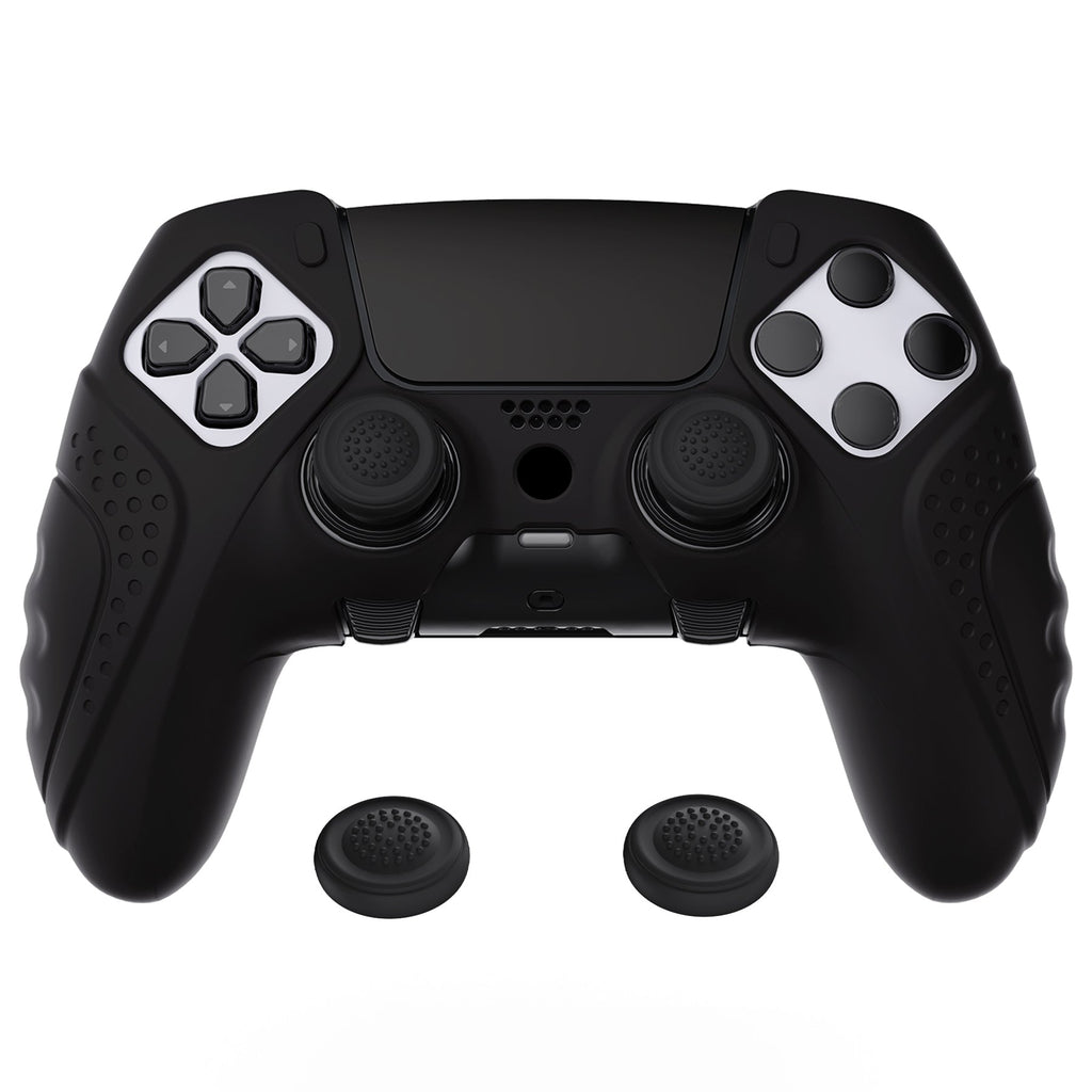 PlayVital Guardian Edition Anti-Slip Ergonomic Silicone Cover Case with Thumb Grip Caps for PS5 Edge Controller - Black PlayVital