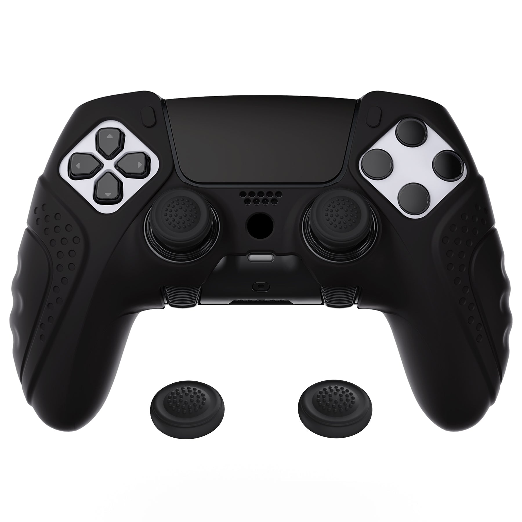 PlayVital Guardian Edition Anti-Slip Ergonomic Silicone Cover Case with Thumb Grip Caps for PS5 Edge Controller - Black PlayVital