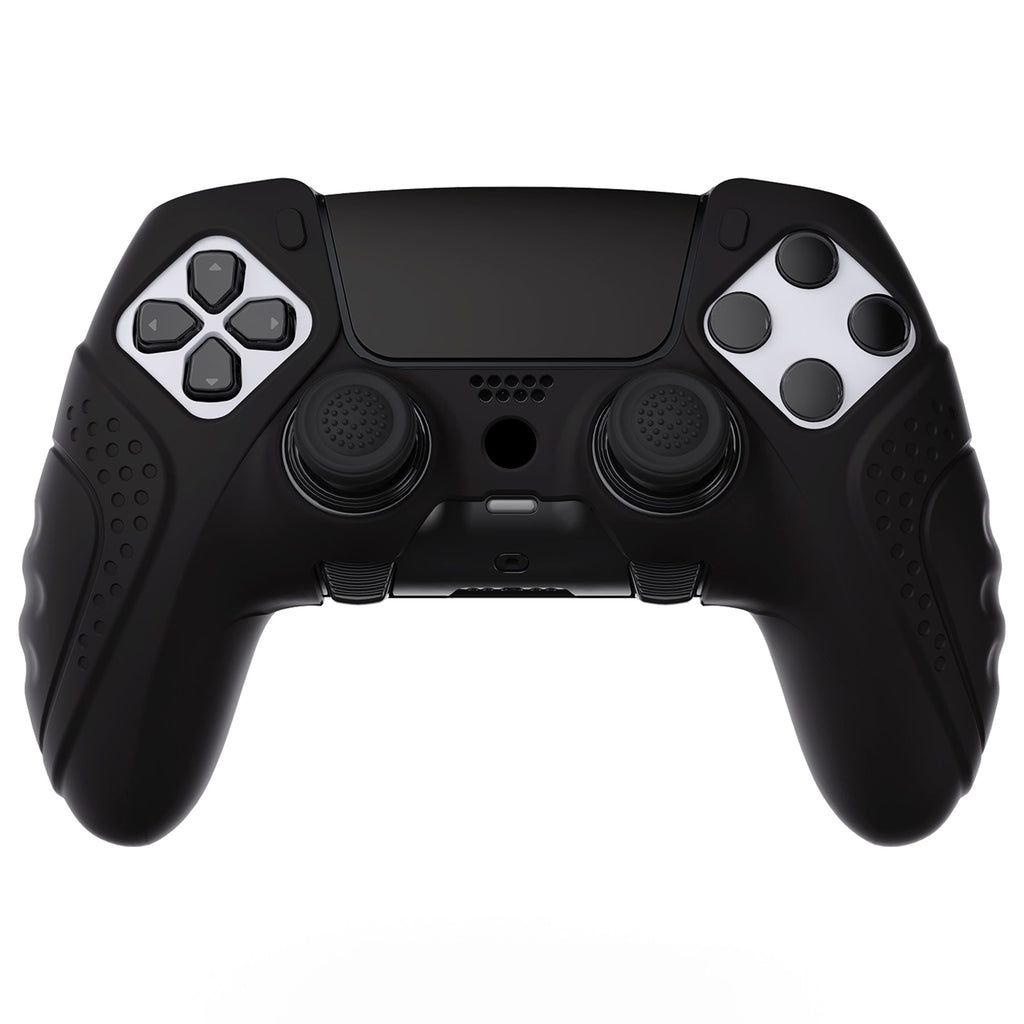 PlayVital Guardian Edition Anti-Slip Ergonomic Silicone Cover Case with Thumb Grip Caps for PS5 Edge Controller - Black PlayVital