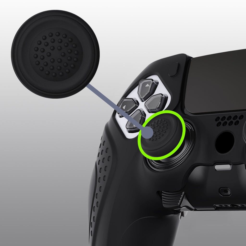 PlayVital Guardian Edition Anti-Slip Ergonomic Silicone Cover Case with Thumb Grip Caps for PS5 Edge Controller - Black PlayVital