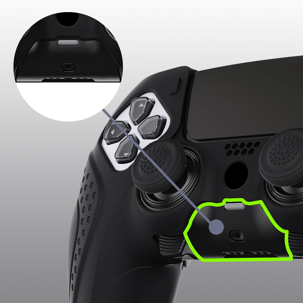 PlayVital Guardian Edition Anti-Slip Ergonomic Silicone Cover Case with Thumb Grip Caps for PS5 Edge Controller - Black PlayVital