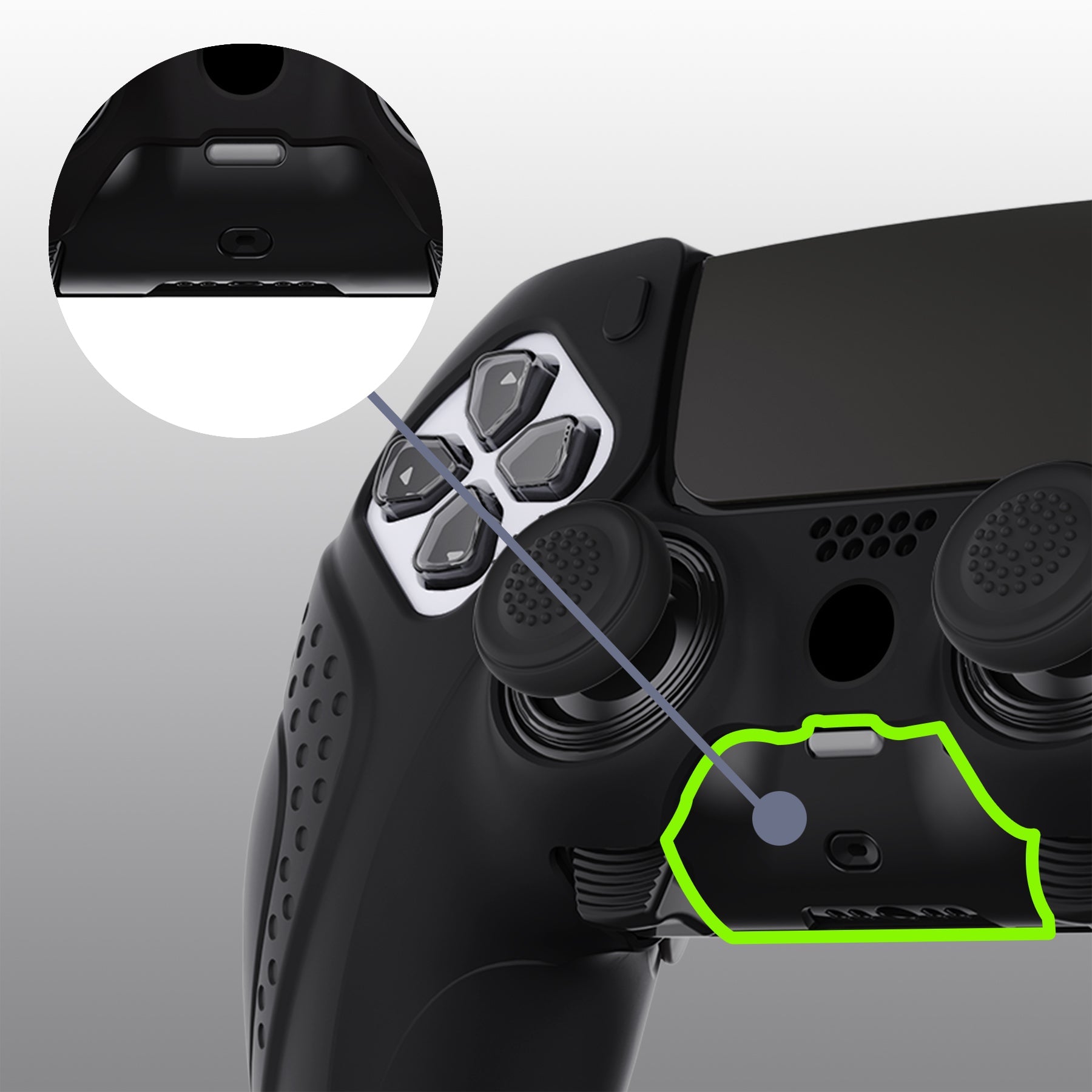 PlayVital Guardian Edition Anti-Slip Ergonomic Silicone Cover Case with Thumb Grip Caps for PS5 Edge Controller - Black PlayVital