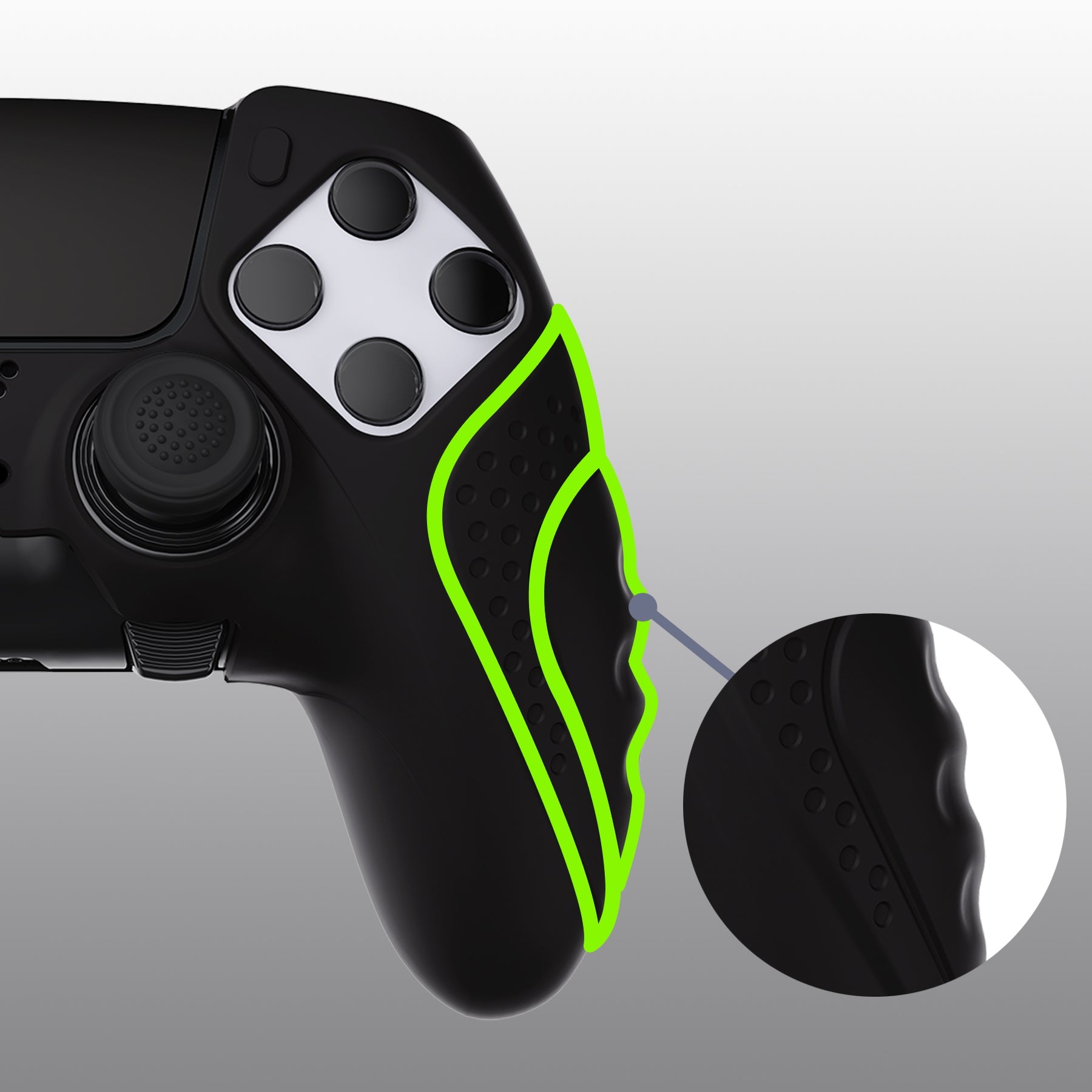 PlayVital Guardian Edition Anti-Slip Ergonomic Silicone Cover Case with Thumb Grip Caps for PS5 Edge Controller - Black PlayVital