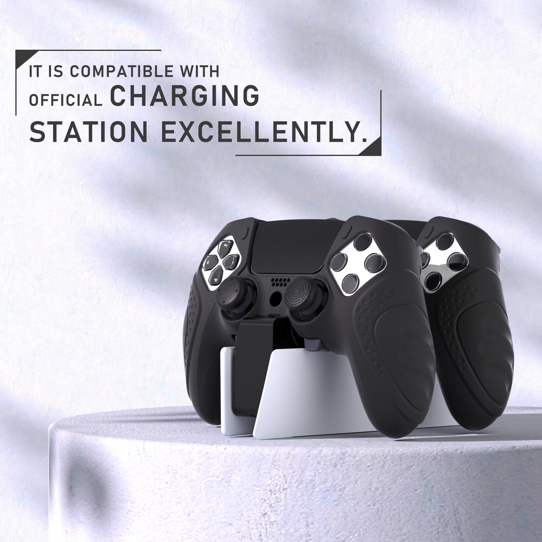 PlayVital Guardian Edition Anti-Slip Ergonomic Silicone Cover Case with Thumb Grip Caps for PS5 Edge Controller - Black PlayVital