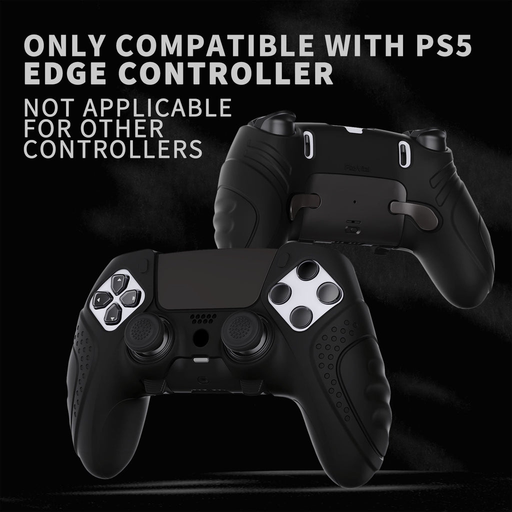 PlayVital Guardian Edition Anti-Slip Ergonomic Silicone Cover Case with Thumb Grip Caps for PS5 Edge Controller - Black PlayVital