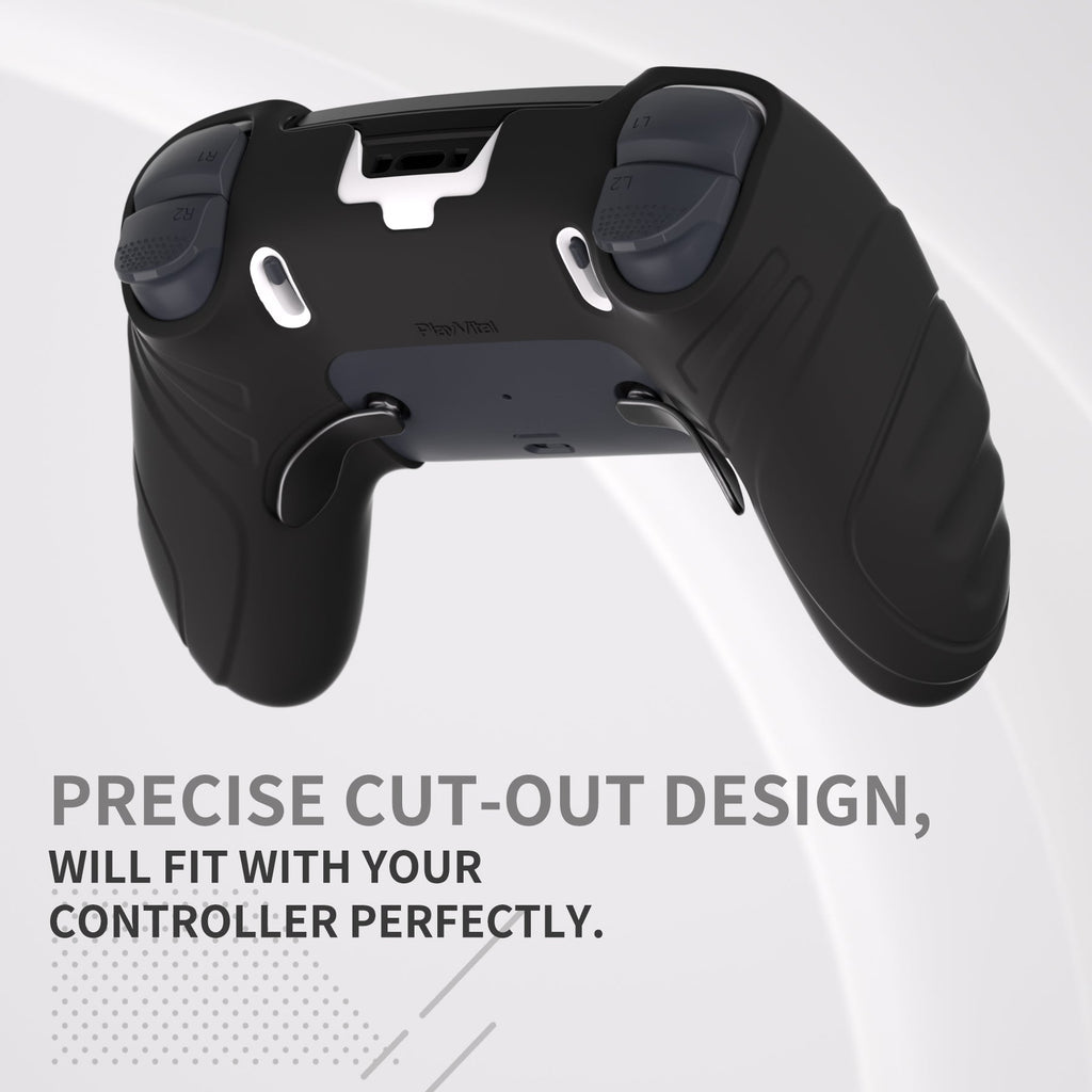 PlayVital Guardian Edition Anti-Slip Ergonomic Silicone Cover Case with Thumb Grip Caps for PS5 Edge Controller - Black PlayVital