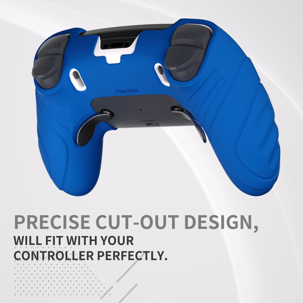 PlayVital Guardian Edition Anti-Slip Ergonomic Silicone Cover Case with Thumb Grip Caps for PS5 Edge Controller - Blue PlayVital