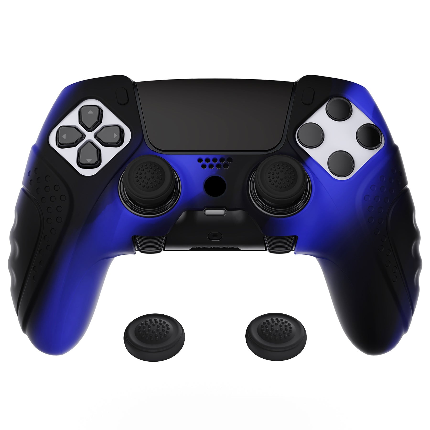 PlayVital Guardian Edition Anti-Slip Ergonomic Silicone Cover Case with Thumb Grip Caps for PS5 Edge Controller - Blue & Black PlayVital