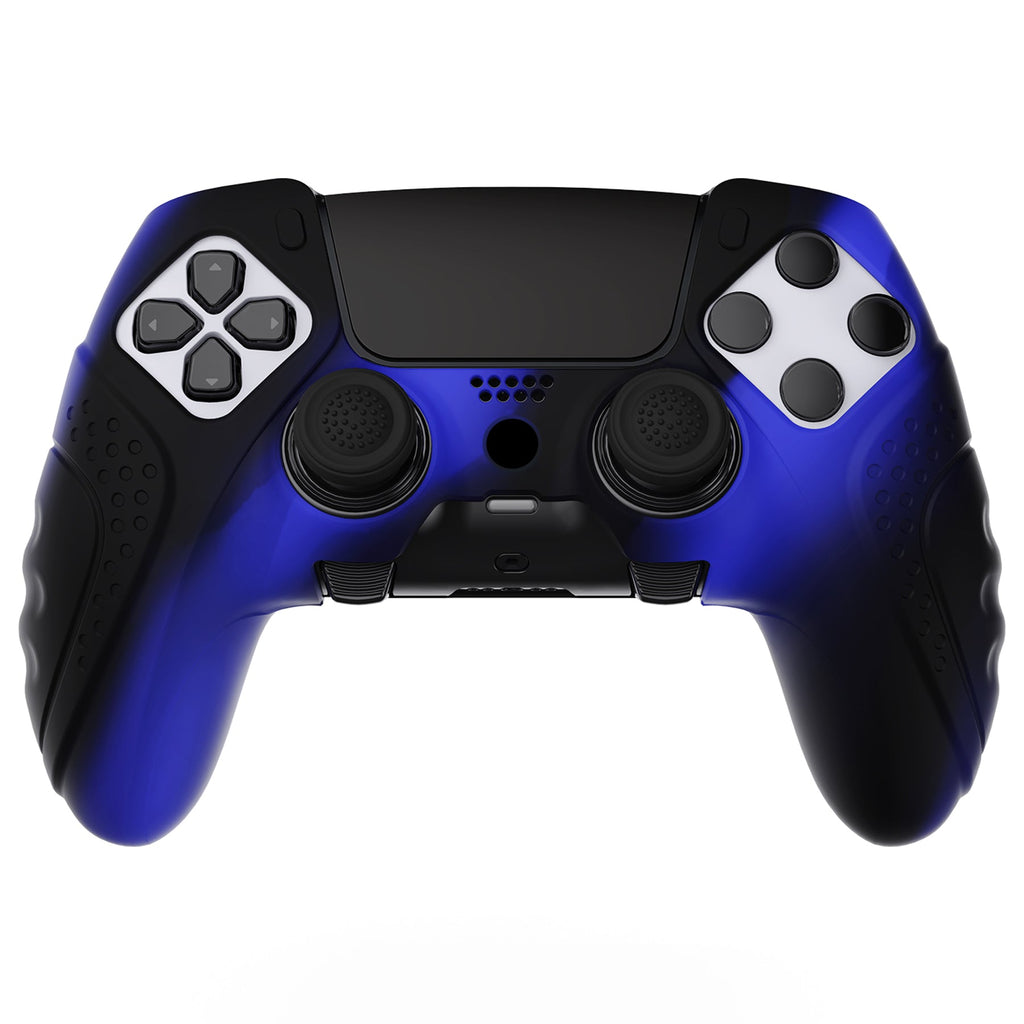 PlayVital Guardian Edition Anti-Slip Ergonomic Silicone Cover Case with Thumb Grip Caps for PS5 Edge Controller - Blue & Black PlayVital