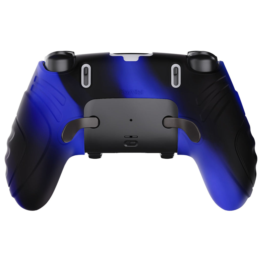 PlayVital Guardian Edition Anti-Slip Ergonomic Silicone Cover Case with Thumb Grip Caps for PS5 Edge Controller - Blue & Black PlayVital