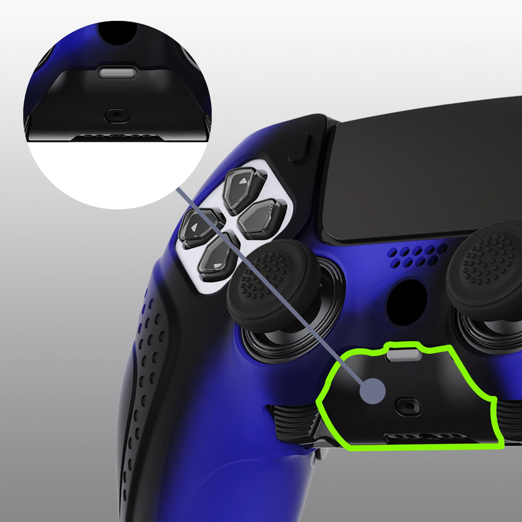 PlayVital Guardian Edition Anti-Slip Ergonomic Silicone Cover Case with Thumb Grip Caps for PS5 Edge Controller - Blue & Black PlayVital