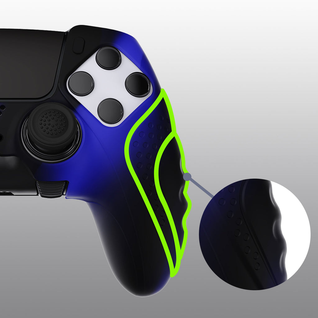 PlayVital Guardian Edition Anti-Slip Ergonomic Silicone Cover Case with Thumb Grip Caps for PS5 Edge Controller - Blue & Black PlayVital