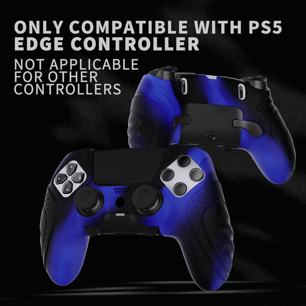 PlayVital Guardian Edition Anti-Slip Ergonomic Silicone Cover Case with Thumb Grip Caps for PS5 Edge Controller - Blue & Black PlayVital