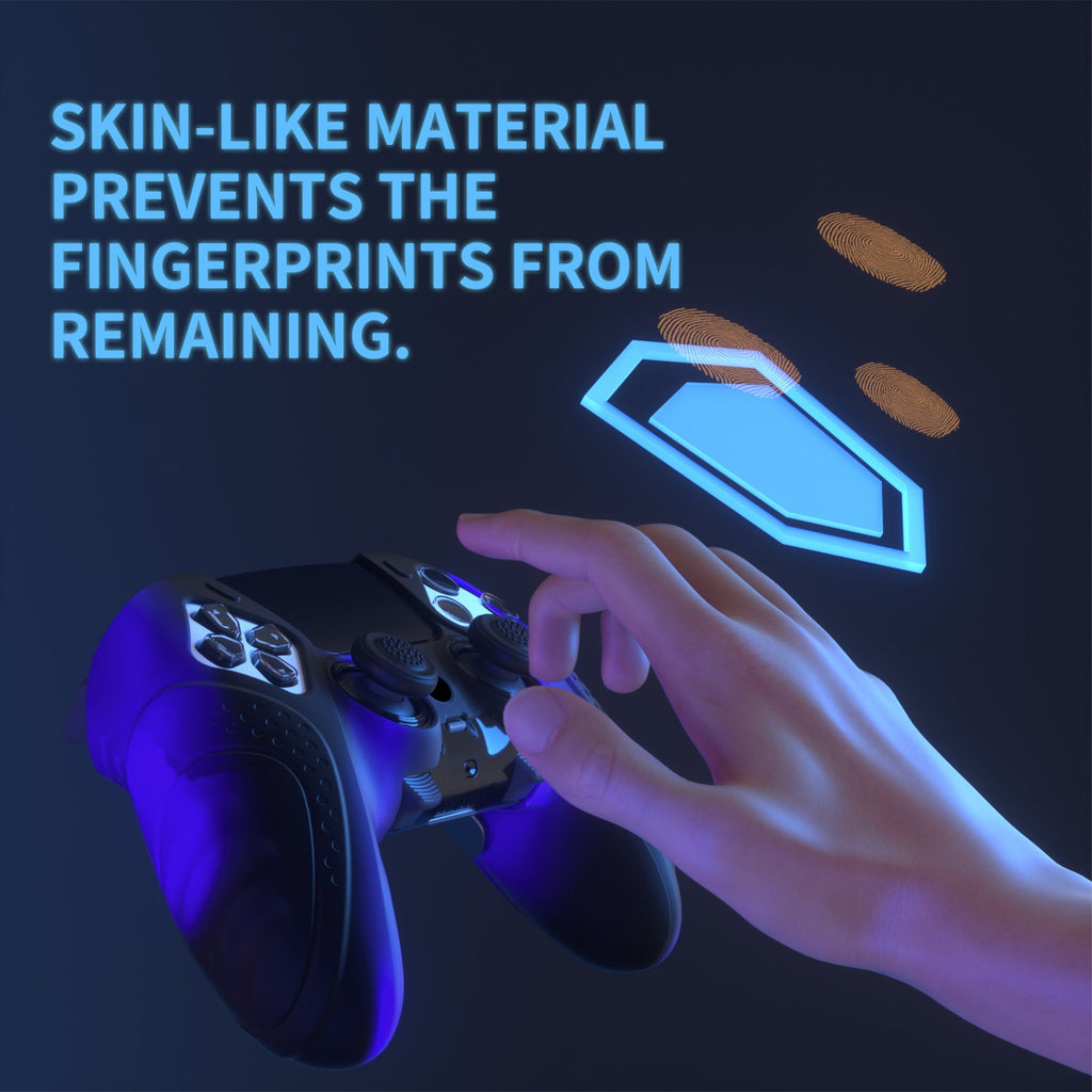 PlayVital Guardian Edition Anti-Slip Ergonomic Silicone Cover Case with Thumb Grip Caps for PS5 Edge Controller - Blue & Black PlayVital