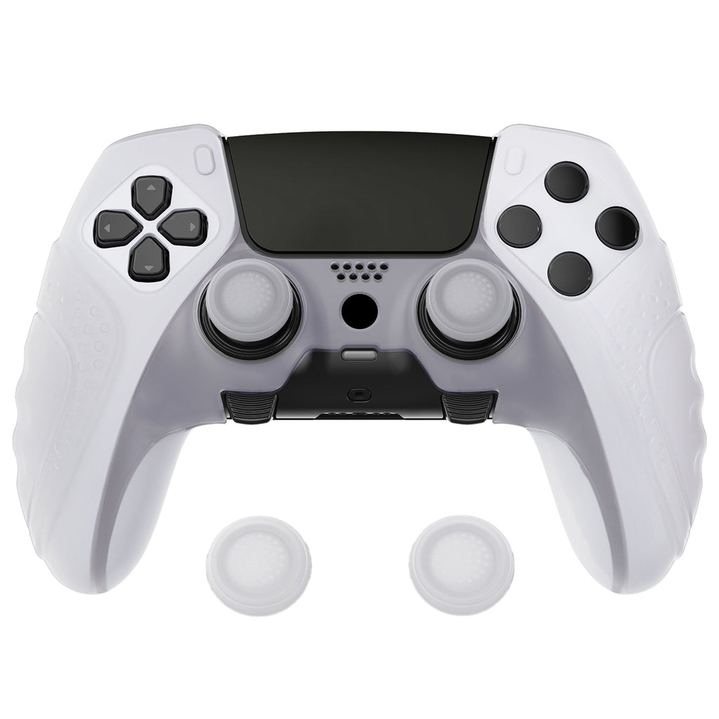 PlayVital Guardian Edition Anti-Slip Ergonomic Silicone Cover Case with Thumb Grip Caps for PS5 Edge Controller - Clear White PlayVital