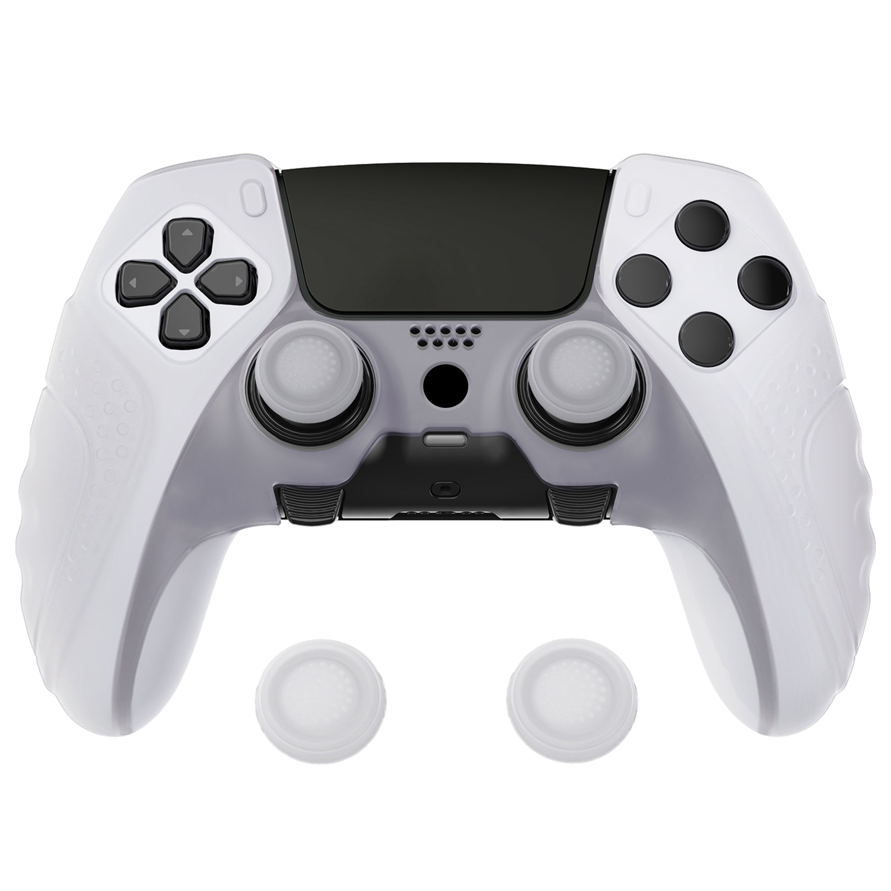 PlayVital Guardian Edition Anti-Slip Ergonomic Silicone Cover Case with Thumb Grip Caps for PS5 Edge Controller - Clear White PlayVital