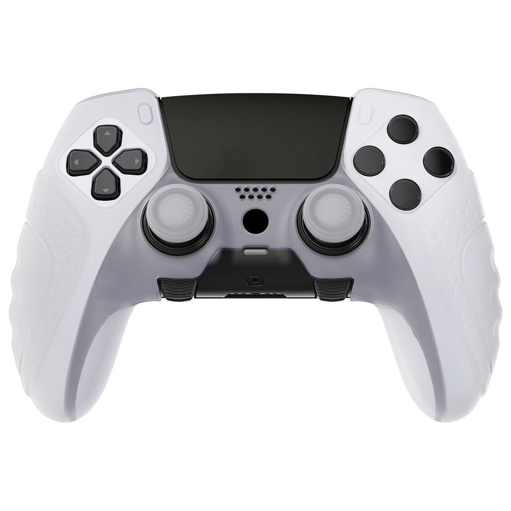 PlayVital Guardian Edition Anti-Slip Ergonomic Silicone Cover Case with Thumb Grip Caps for PS5 Edge Controller - Clear White PlayVital