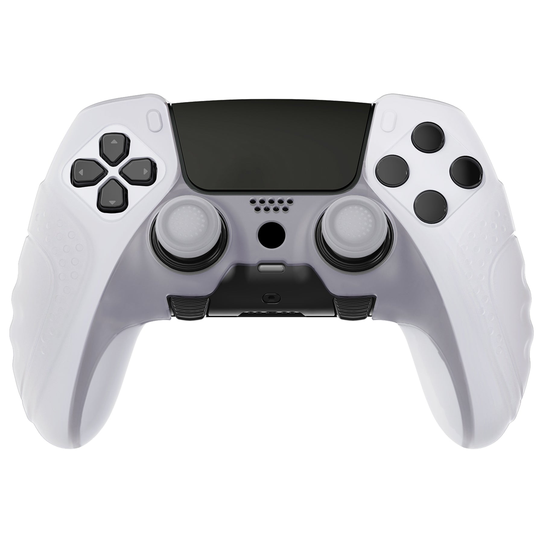 PlayVital Guardian Edition Anti-Slip Ergonomic Silicone Cover Case with Thumb Grip Caps for PS5 Edge Controller - Clear White PlayVital