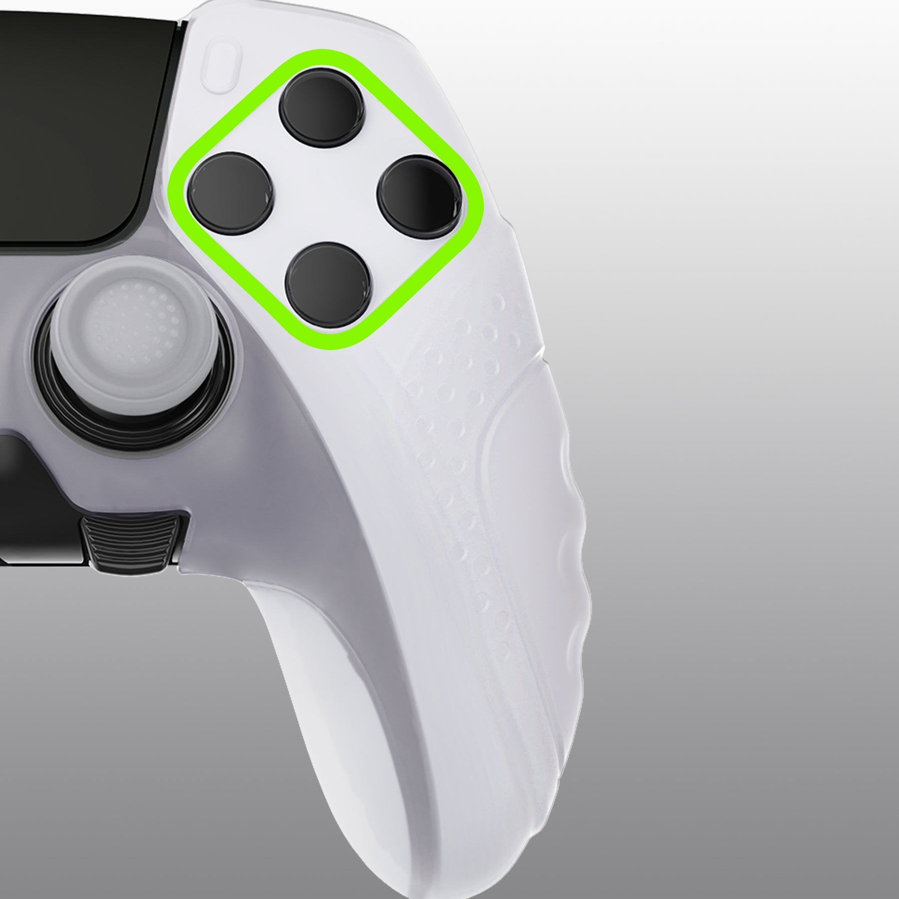 PlayVital Guardian Edition Anti-Slip Ergonomic Silicone Cover Case with Thumb Grip Caps for PS5 Edge Controller - Clear White PlayVital