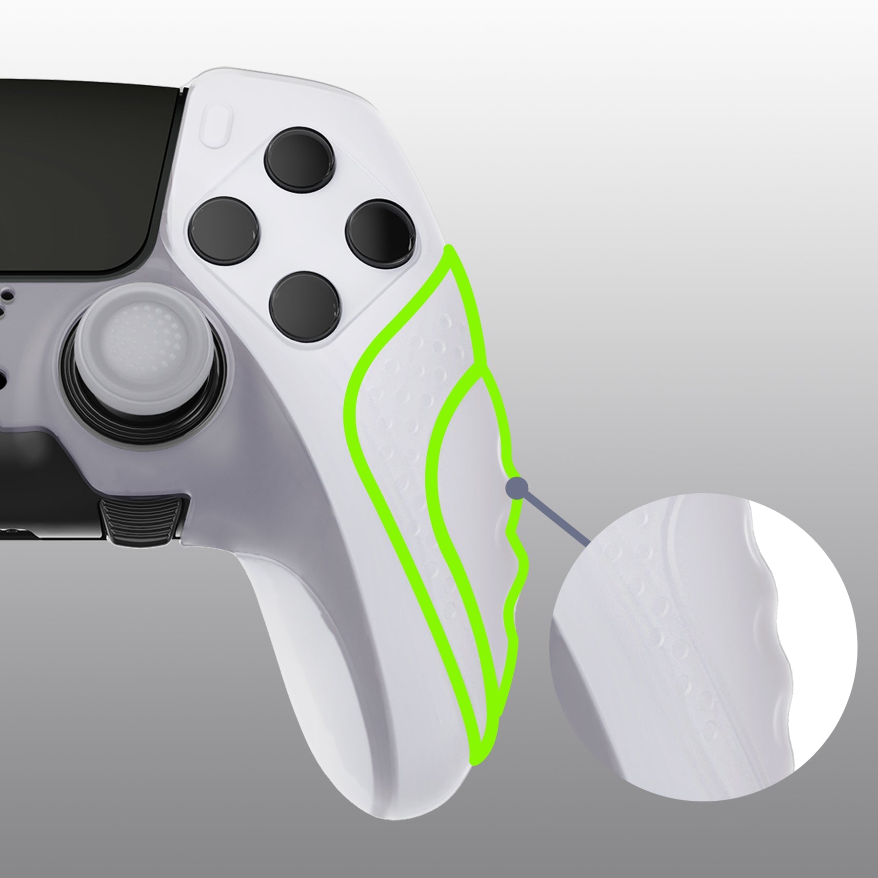 PlayVital Guardian Edition Anti-Slip Ergonomic Silicone Cover Case with Thumb Grip Caps for PS5 Edge Controller - Clear White PlayVital
