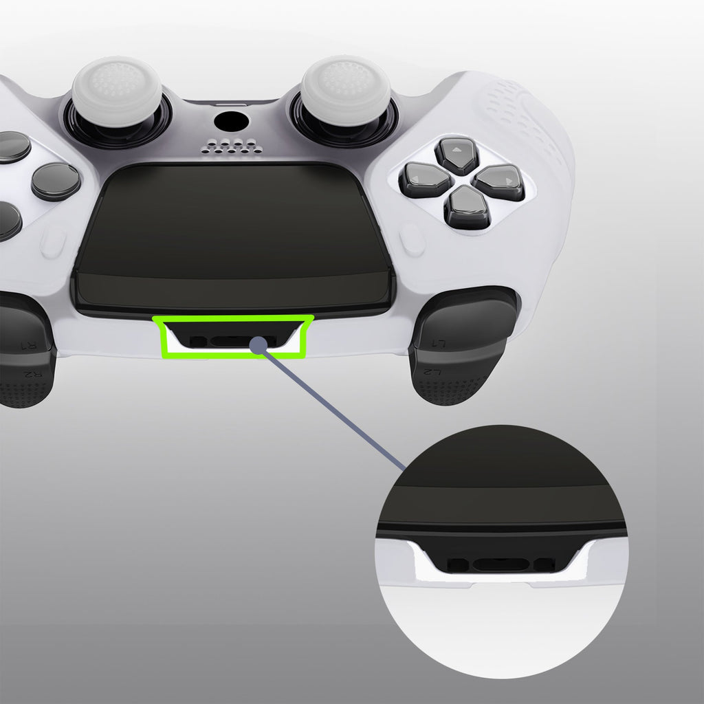 PlayVital Guardian Edition Anti-Slip Ergonomic Silicone Cover Case with Thumb Grip Caps for PS5 Edge Controller - Clear White PlayVital