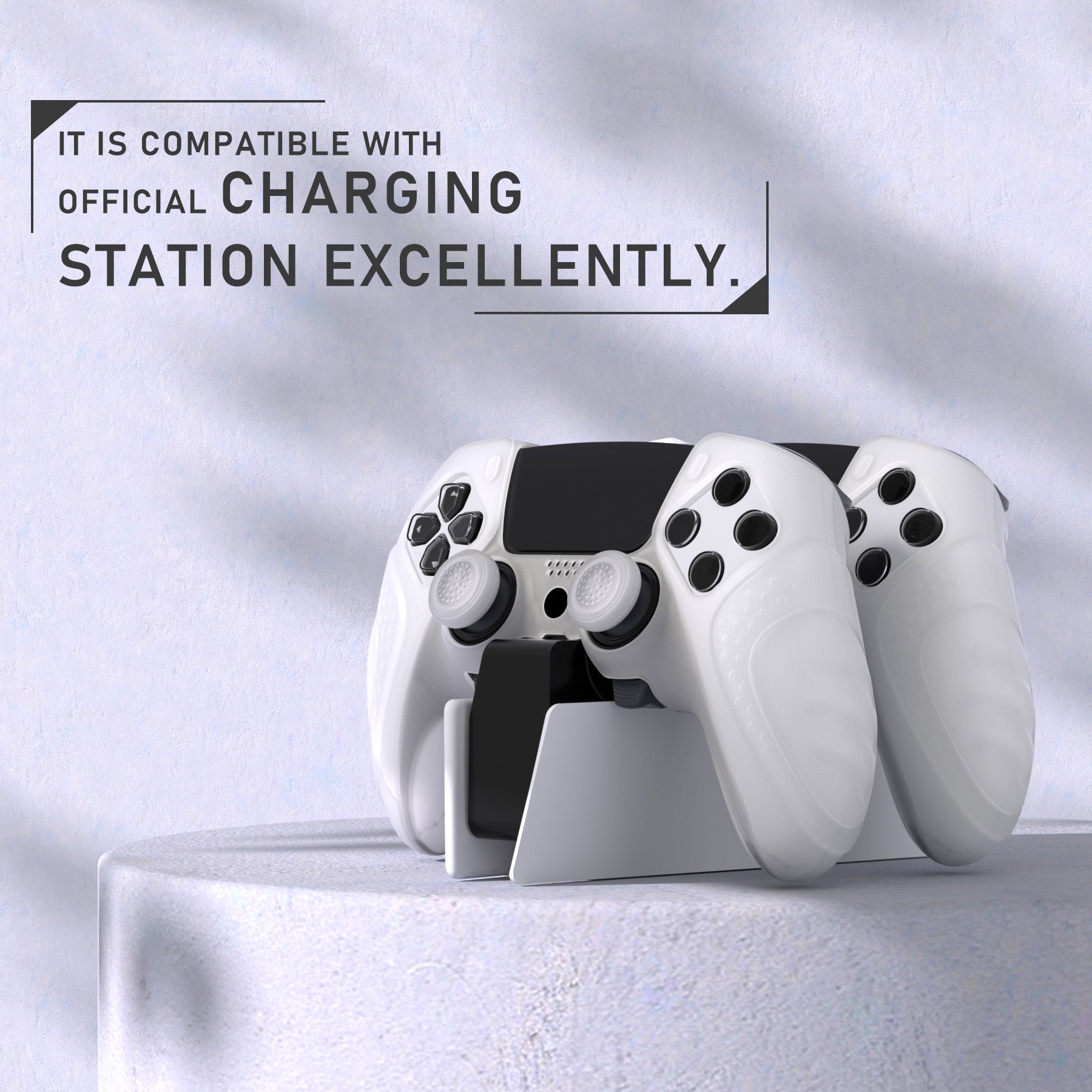 PlayVital Guardian Edition Anti-Slip Ergonomic Silicone Cover Case with Thumb Grip Caps for PS5 Edge Controller - Clear White PlayVital