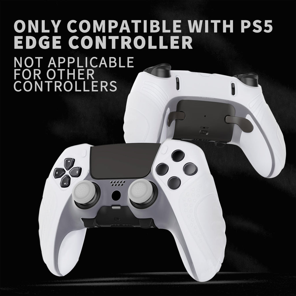 PlayVital Guardian Edition Anti-Slip Ergonomic Silicone Cover Case with Thumb Grip Caps for PS5 Edge Controller - Clear White PlayVital