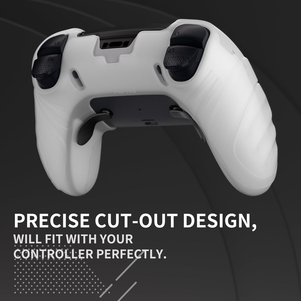 PlayVital Guardian Edition Anti-Slip Ergonomic Silicone Cover Case with Thumb Grip Caps for PS5 Edge Controller - Clear White PlayVital