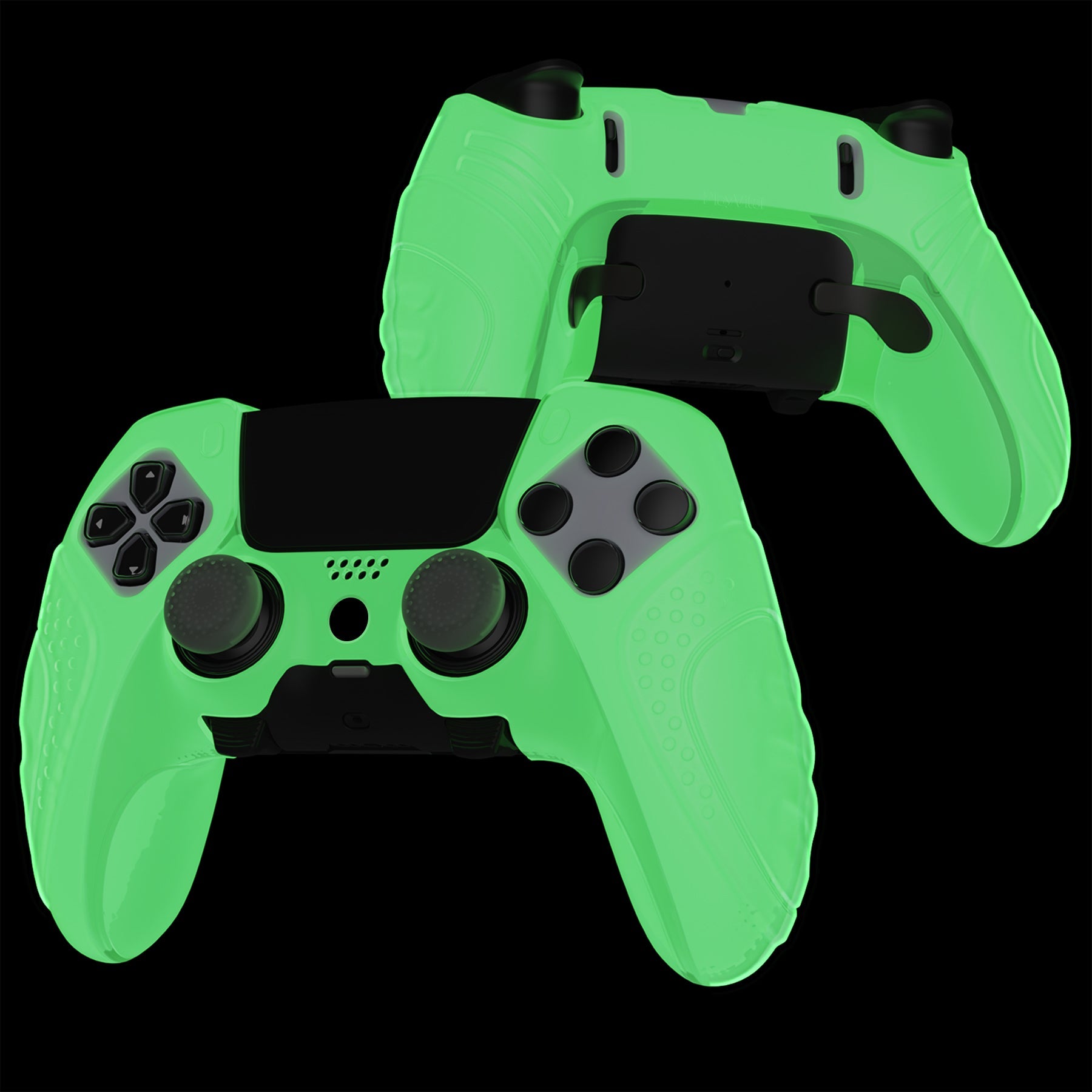 PlayVital Guardian Edition Anti-Slip Ergonomic Silicone Cover Case with Thumb Grip Caps for PS5 Edge Controller - Glow in Dark - Green PlayVital