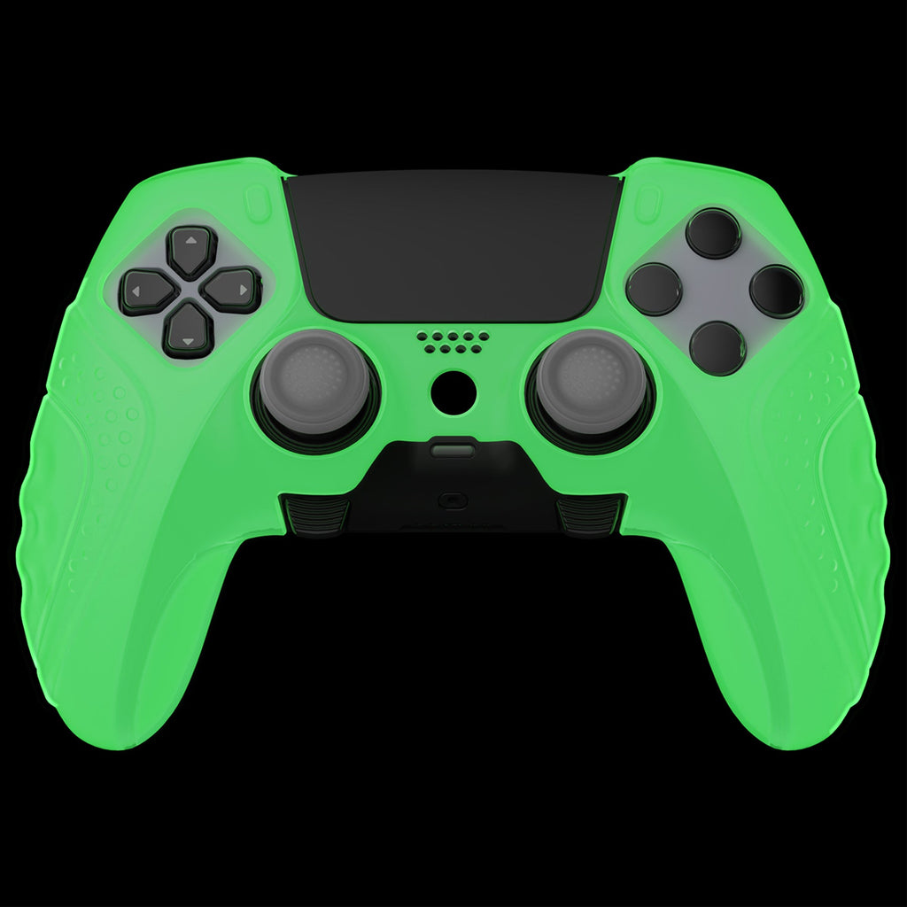 PlayVital Guardian Edition Anti-Slip Ergonomic Silicone Cover Case with Thumb Grip Caps for PS5 Edge Controller - Glow in Dark - Green PlayVital