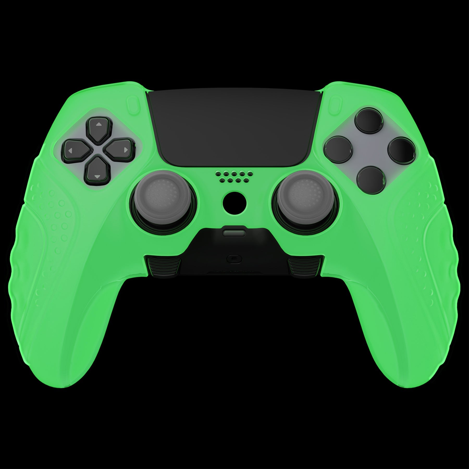 PlayVital Guardian Edition Anti-Slip Ergonomic Silicone Cover Case with Thumb Grip Caps for PS5 Edge Controller - Glow in Dark - Green PlayVital
