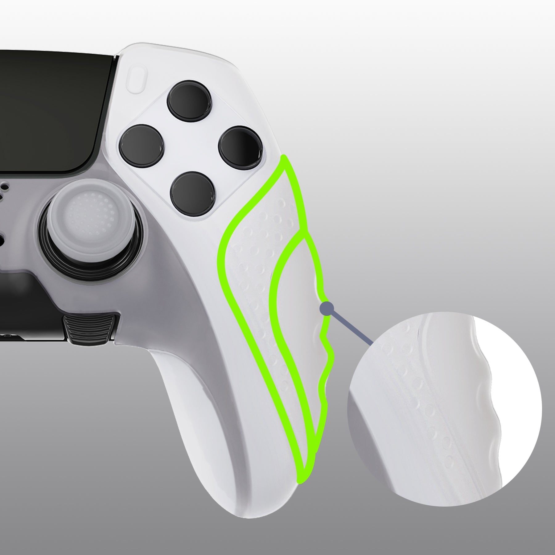 PlayVital Guardian Edition Anti-Slip Ergonomic Silicone Cover Case with Thumb Grip Caps for PS5 Edge Controller - Glow in Dark - Green PlayVital