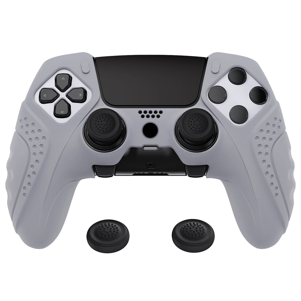 PlayVital Guardian Edition Anti-Slip Ergonomic Silicone Cover Case with Thumb Grip Caps for PS5 Edge Controller - Metallic Gray PlayVital