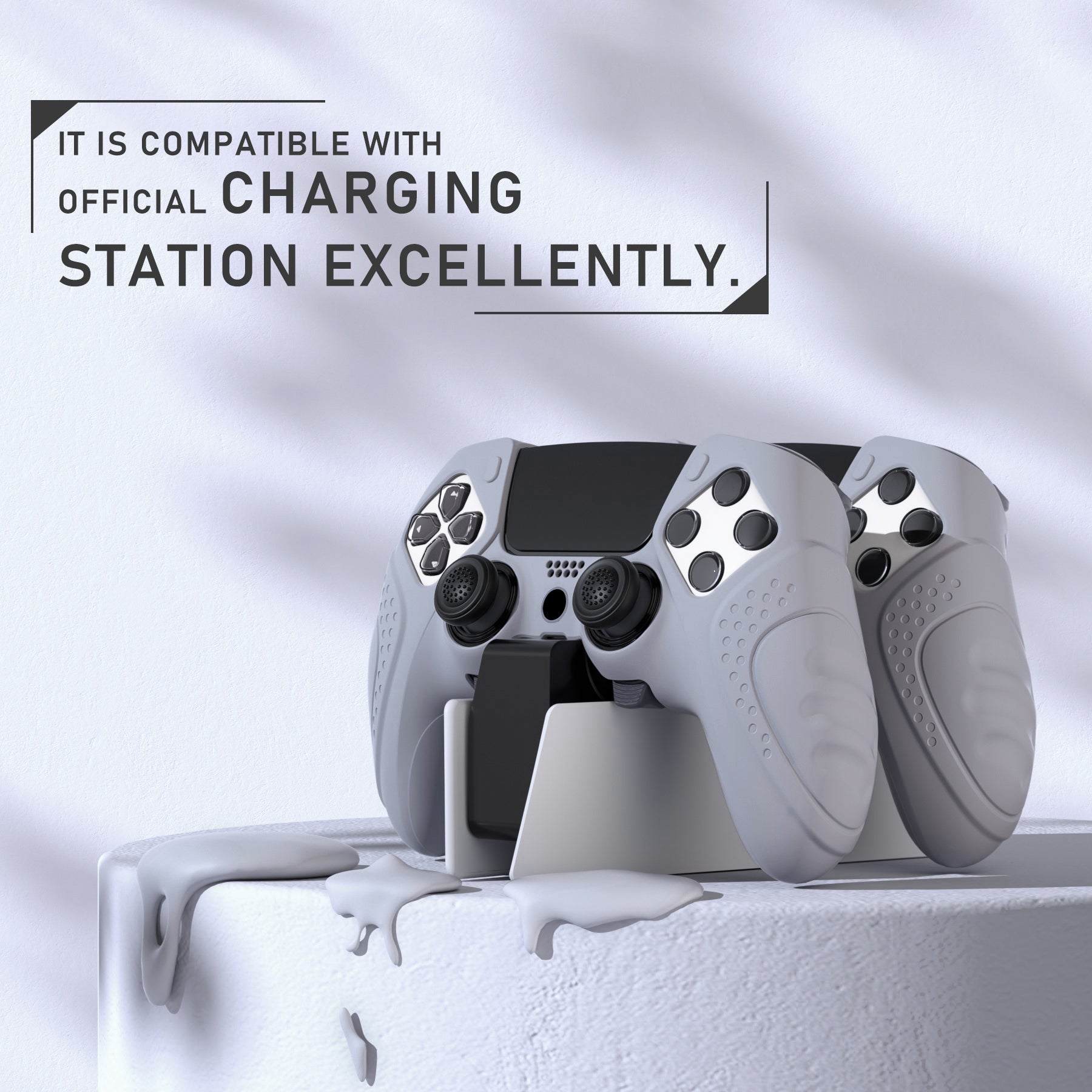 PlayVital Guardian Edition Anti-Slip Ergonomic Silicone Cover Case with Thumb Grip Caps for PS5 Edge Controller - Metallic Gray PlayVital