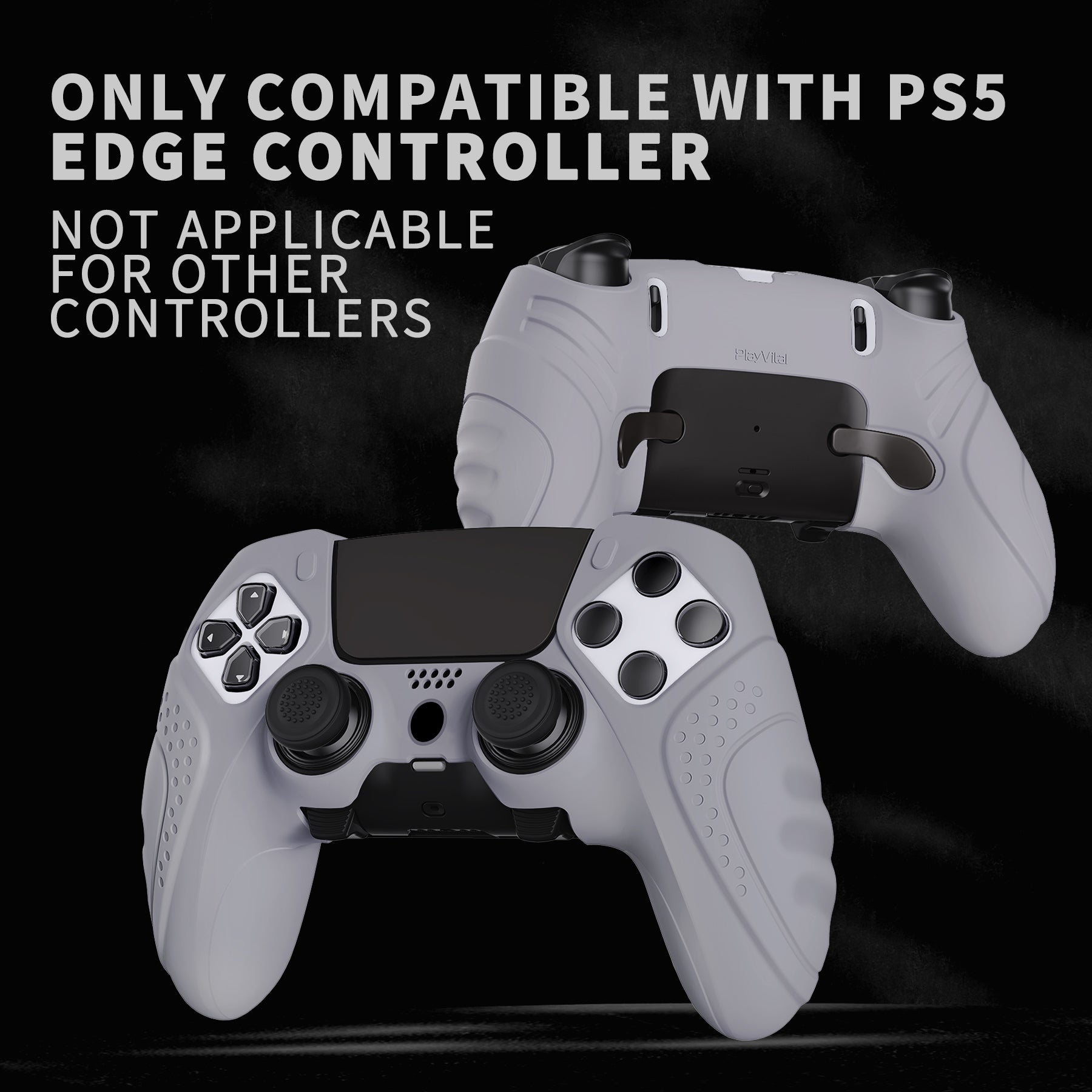PlayVital Guardian Edition Anti-Slip Ergonomic Silicone Cover Case with Thumb Grip Caps for PS5 Edge Controller - Metallic Gray PlayVital