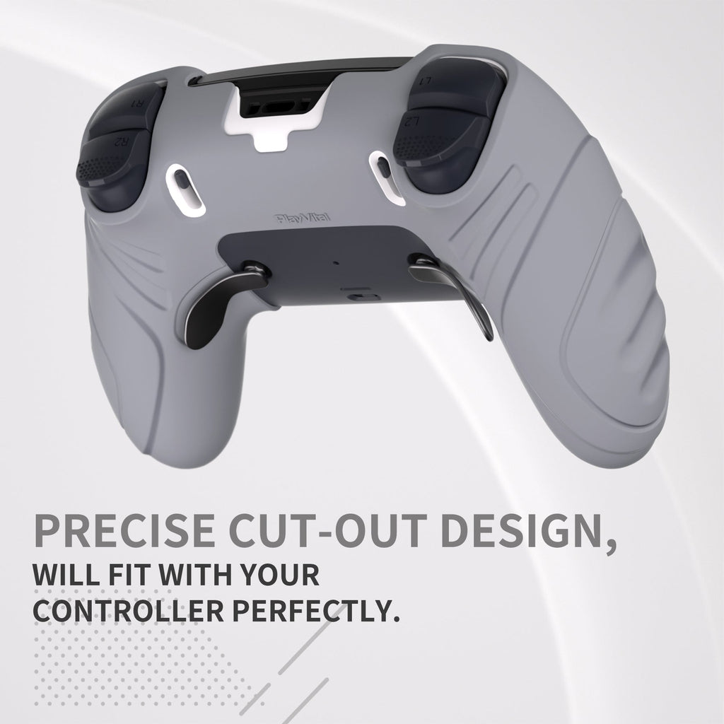 PlayVital Guardian Edition Anti-Slip Ergonomic Silicone Cover Case with Thumb Grip Caps for PS5 Edge Controller - Metallic Gray PlayVital