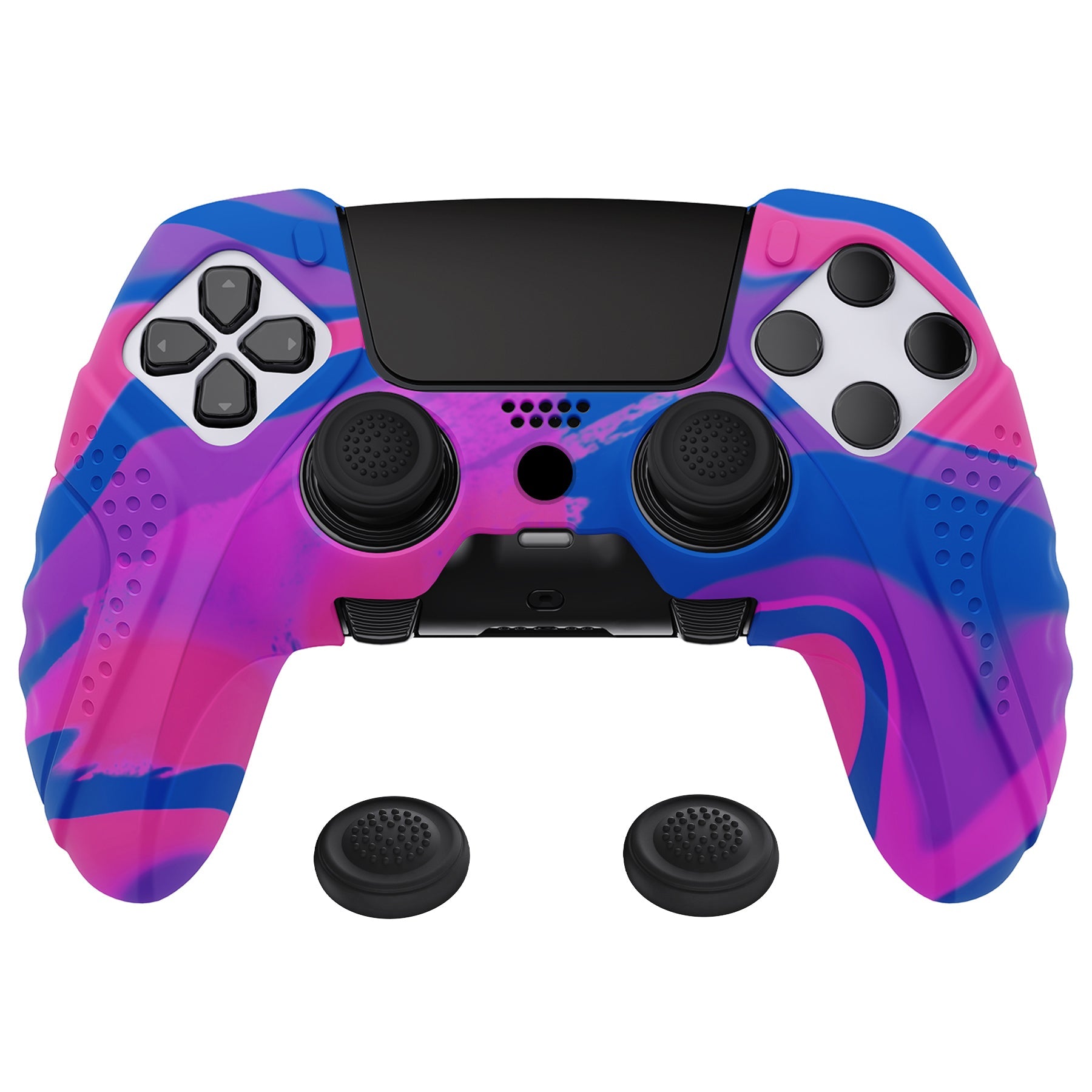 PlayVital Guardian Edition Anti-Slip Ergonomic Silicone Cover Case with Thumb Grip Caps for PS5 Edge Controller - Pink & Purple & Blue PlayVital