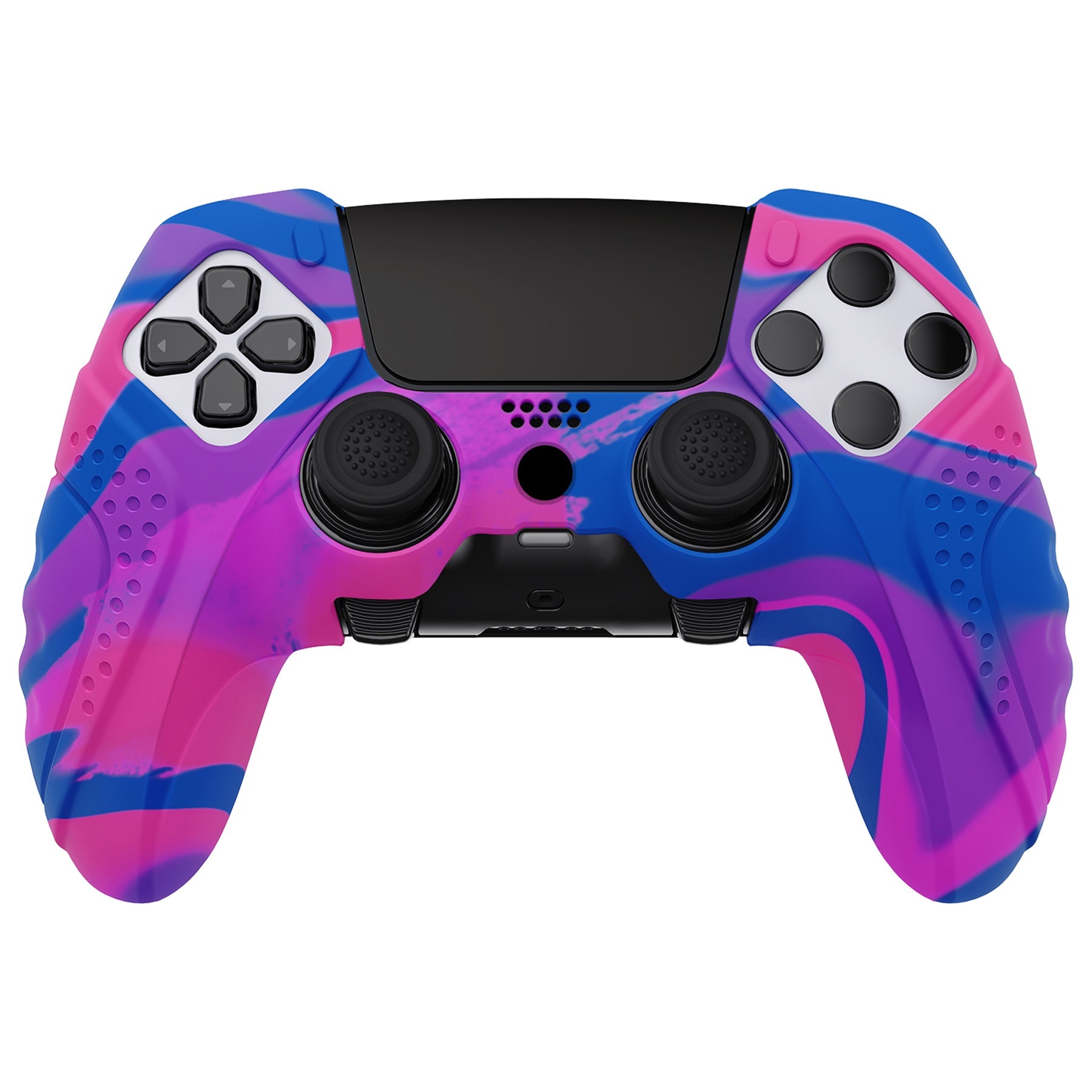 PlayVital Guardian Edition Anti-Slip Ergonomic Silicone Cover Case with Thumb Grip Caps for PS5 Edge Controller - Pink & Purple & Blue PlayVital