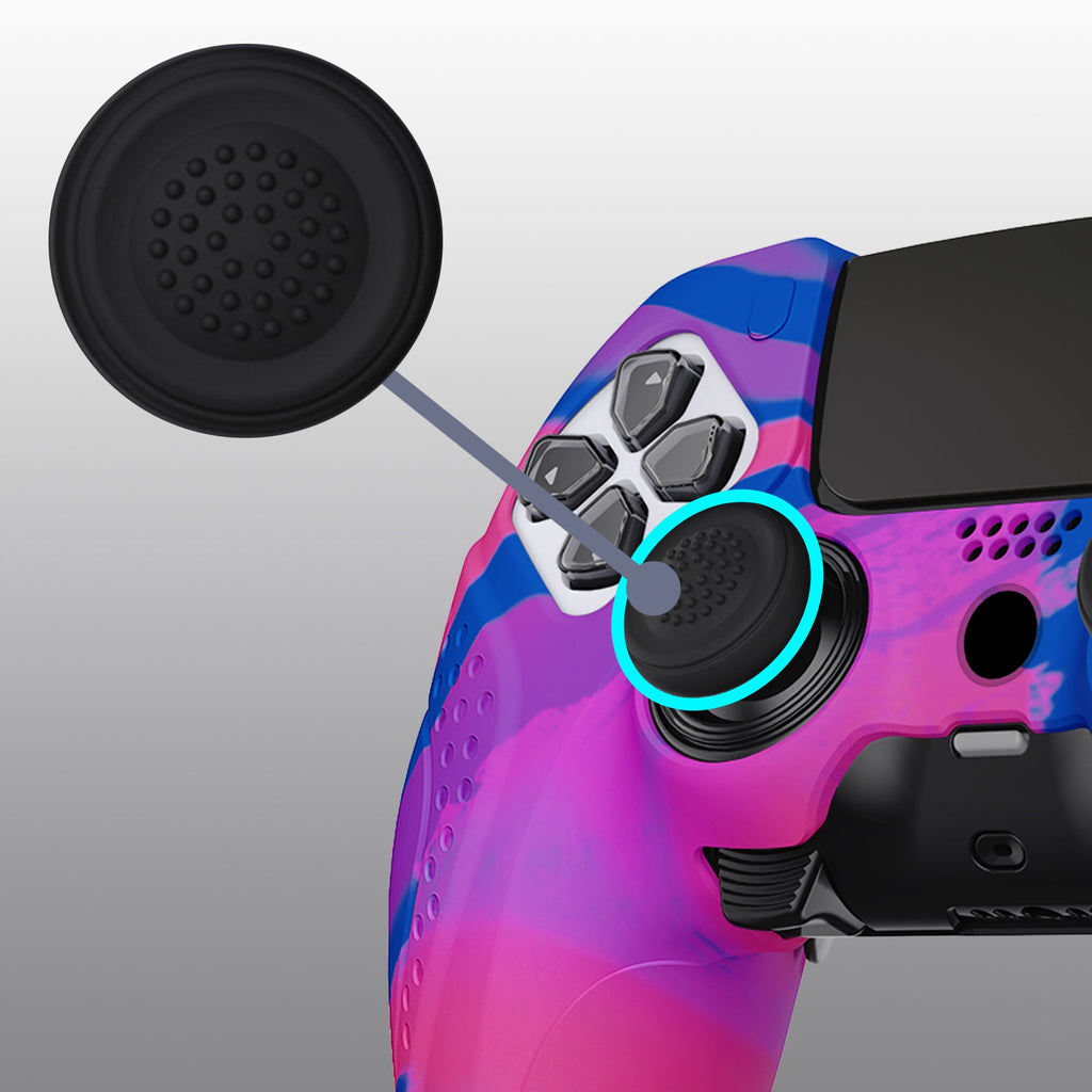 PlayVital Guardian Edition Anti-Slip Ergonomic Silicone Cover Case with Thumb Grip Caps for PS5 Edge Controller - Pink & Purple & Blue PlayVital