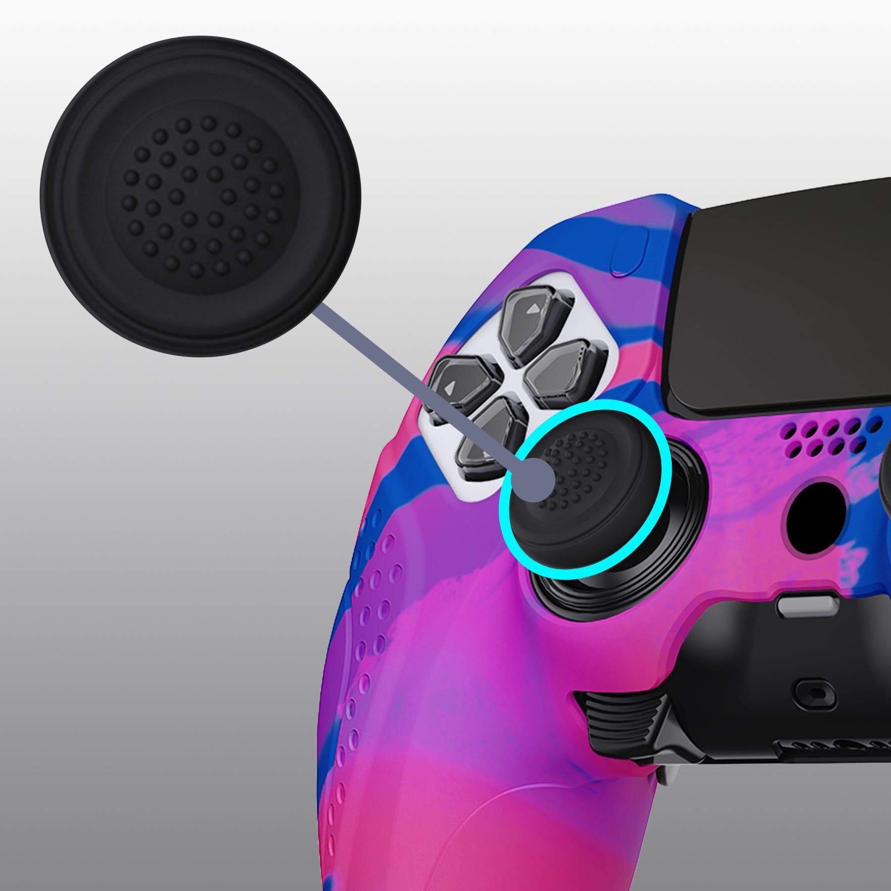 PlayVital Guardian Edition Anti-Slip Ergonomic Silicone Cover Case with Thumb Grip Caps for PS5 Edge Controller - Pink & Purple & Blue PlayVital