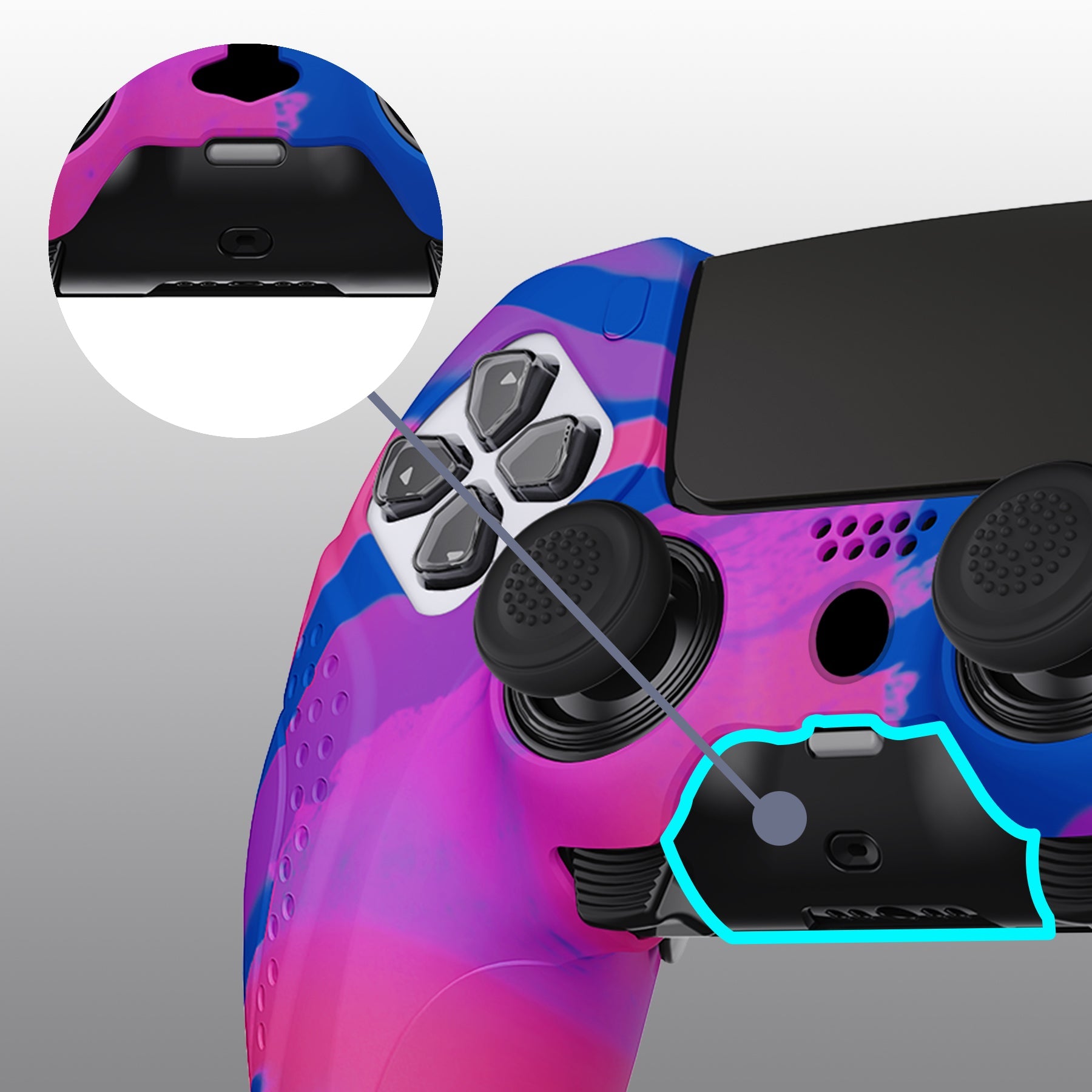 PlayVital Guardian Edition Anti-Slip Ergonomic Silicone Cover Case with Thumb Grip Caps for PS5 Edge Controller - Pink & Purple & Blue PlayVital
