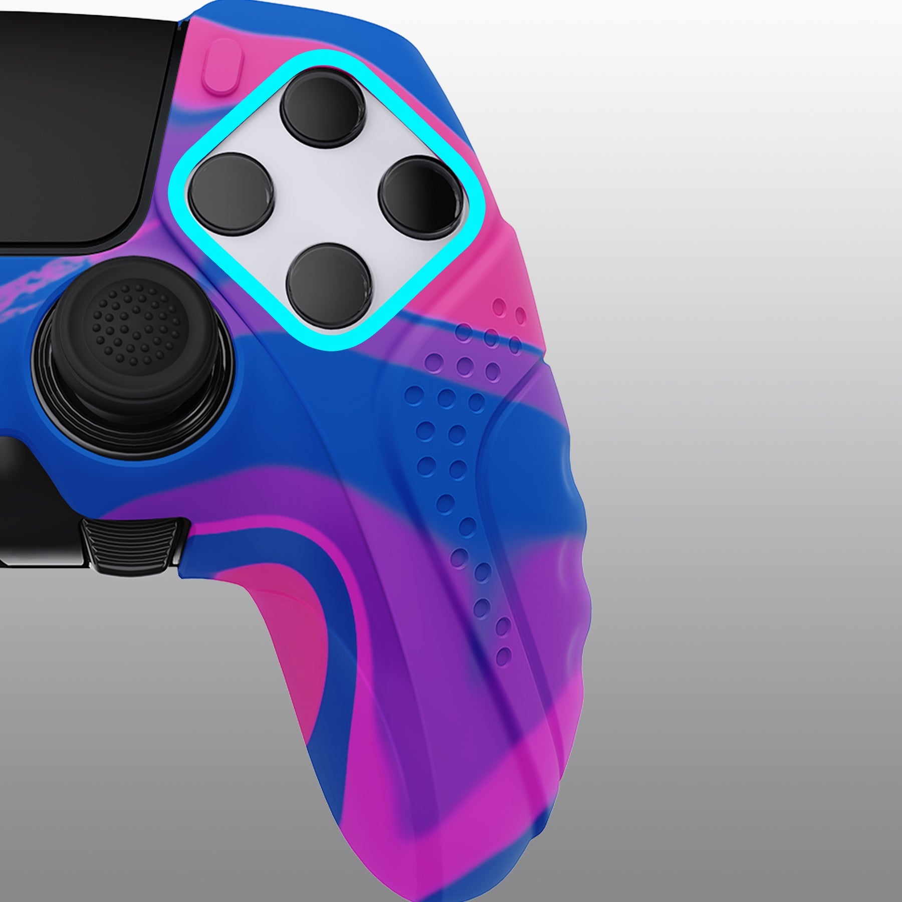 PlayVital Guardian Edition Anti-Slip Ergonomic Silicone Cover Case with Thumb Grip Caps for PS5 Edge Controller - Pink & Purple & Blue PlayVital