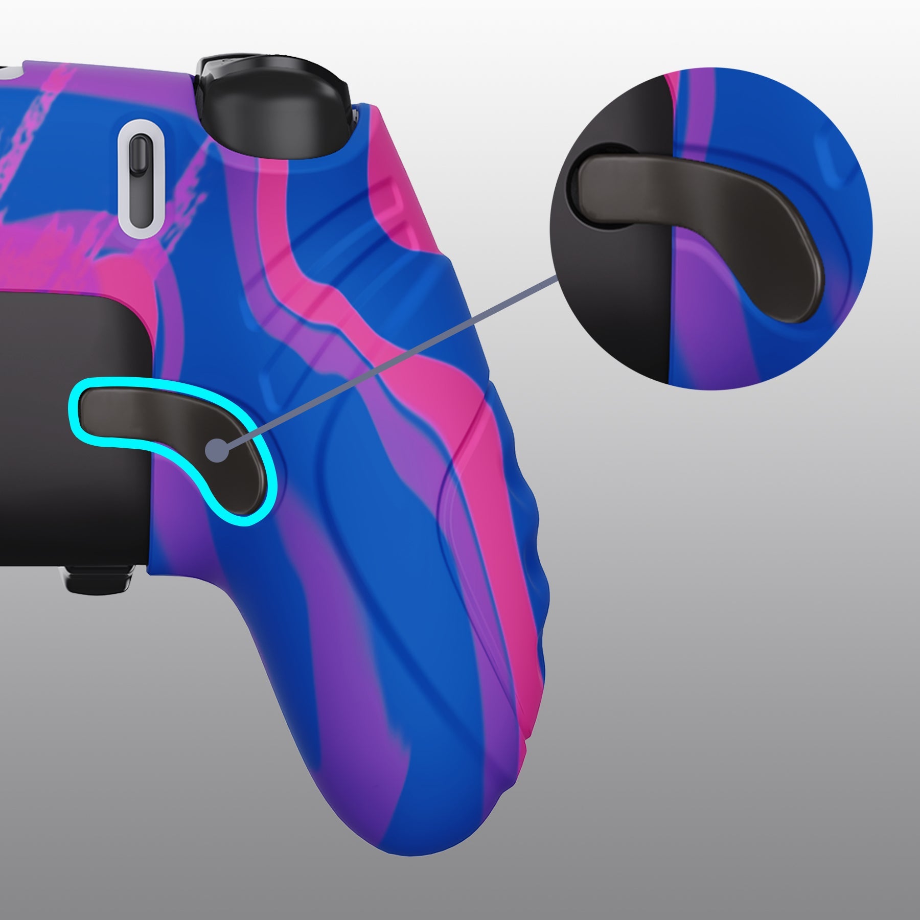 PlayVital Guardian Edition Anti-Slip Ergonomic Silicone Cover Case with Thumb Grip Caps for PS5 Edge Controller - Pink & Purple & Blue PlayVital