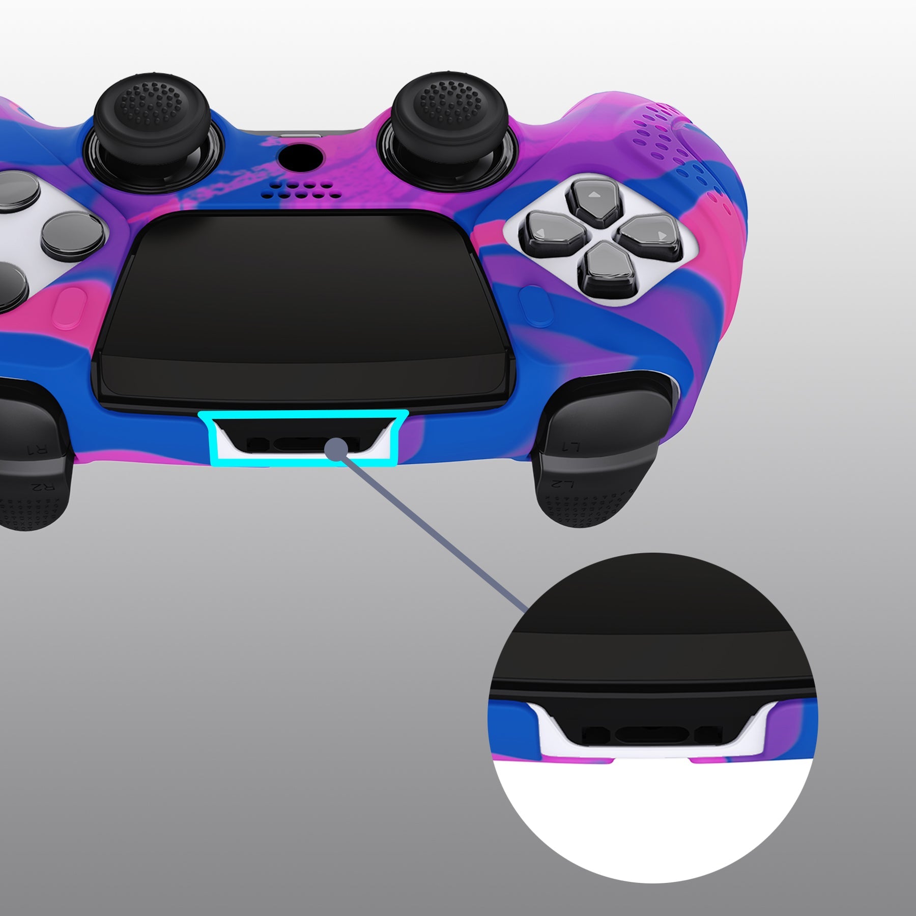 PlayVital Guardian Edition Anti-Slip Ergonomic Silicone Cover Case with Thumb Grip Caps for PS5 Edge Controller - Pink & Purple & Blue PlayVital