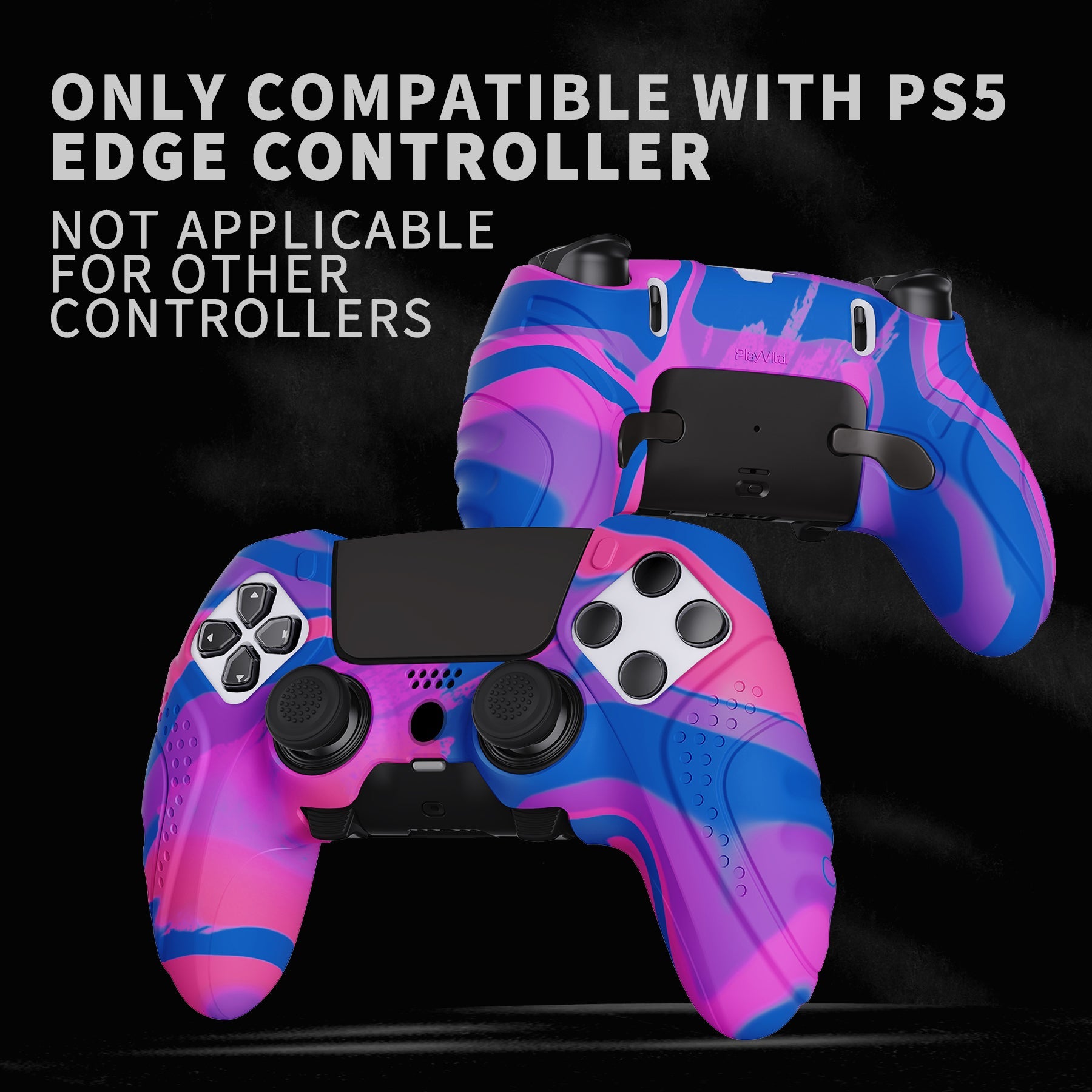 PlayVital Guardian Edition Anti-Slip Ergonomic Silicone Cover Case with Thumb Grip Caps for PS5 Edge Controller - Pink & Purple & Blue PlayVital