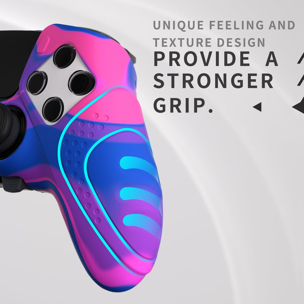 PlayVital Guardian Edition Anti-Slip Ergonomic Silicone Cover Case with Thumb Grip Caps for PS5 Edge Controller - Pink & Purple & Blue PlayVital