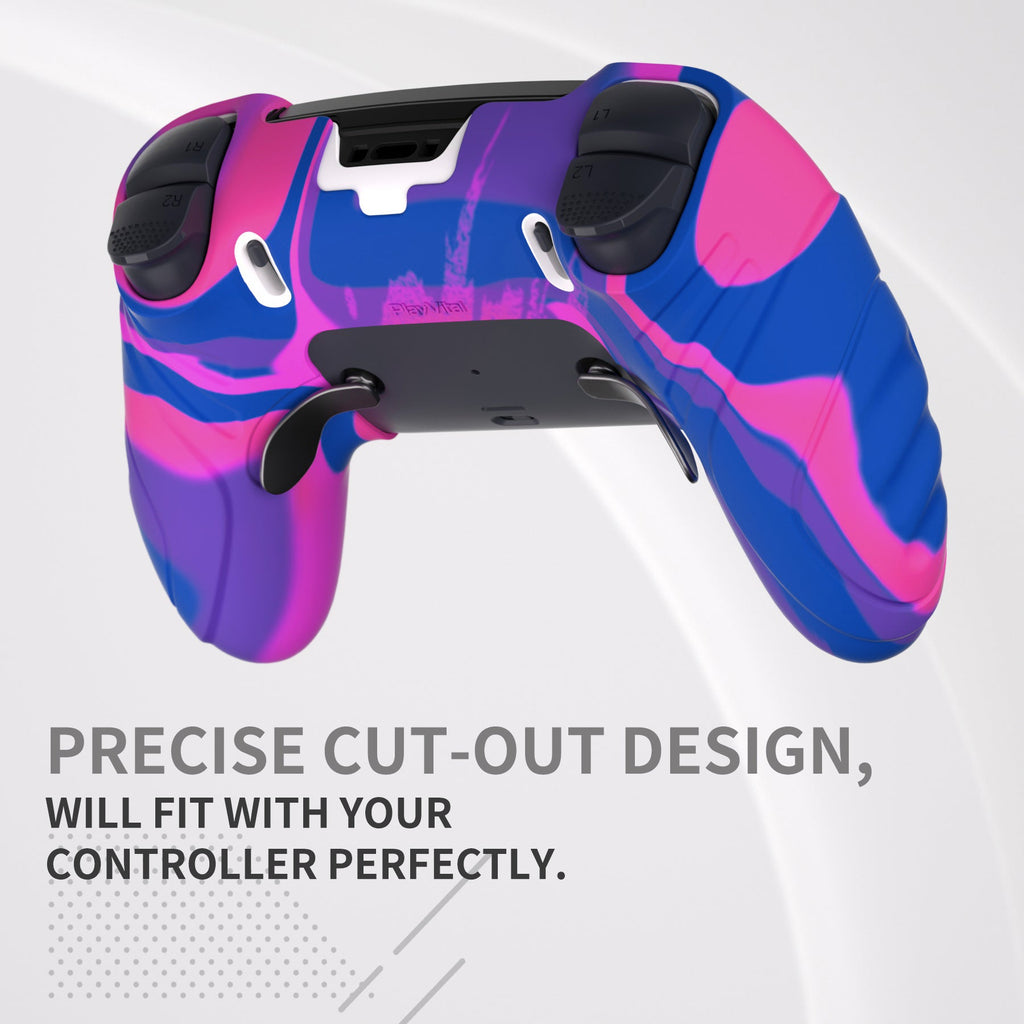 PlayVital Guardian Edition Anti-Slip Ergonomic Silicone Cover Case with Thumb Grip Caps for PS5 Edge Controller - Pink & Purple & Blue PlayVital
