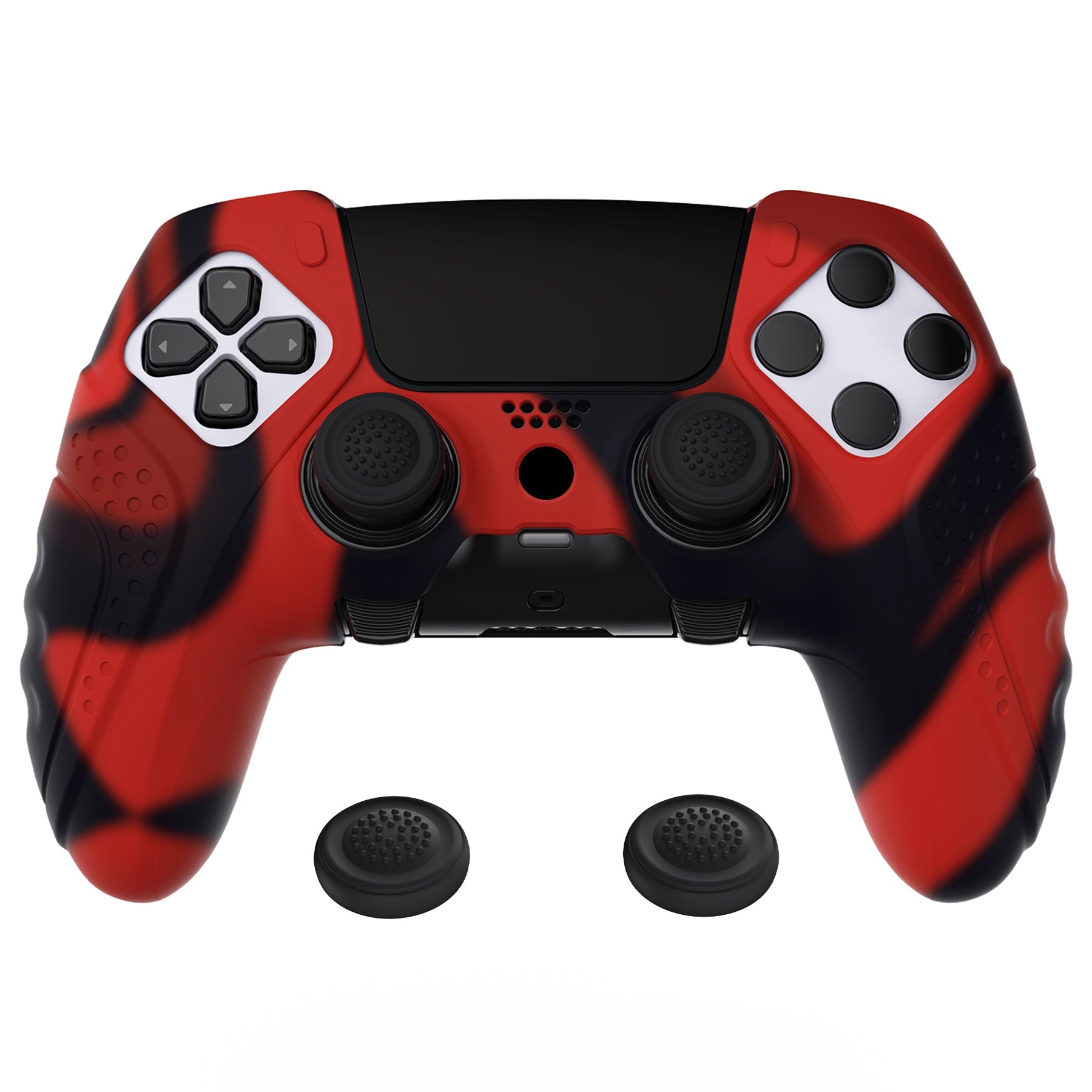 PlayVital Guardian Edition Anti-Slip Ergonomic Silicone Cover Case with Thumb Grip Caps for PS5 Edge Controller - Red & Black PlayVital